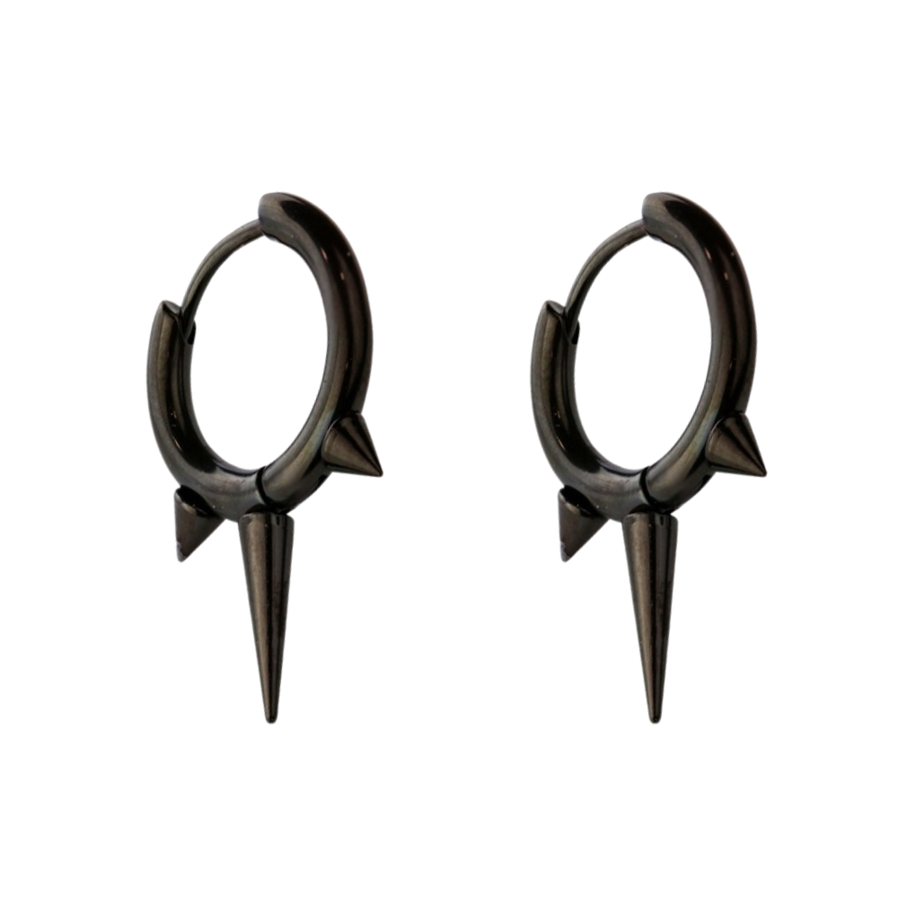 Triple Spike Huggie Hoop Earrings - Pair - Stainless Steel