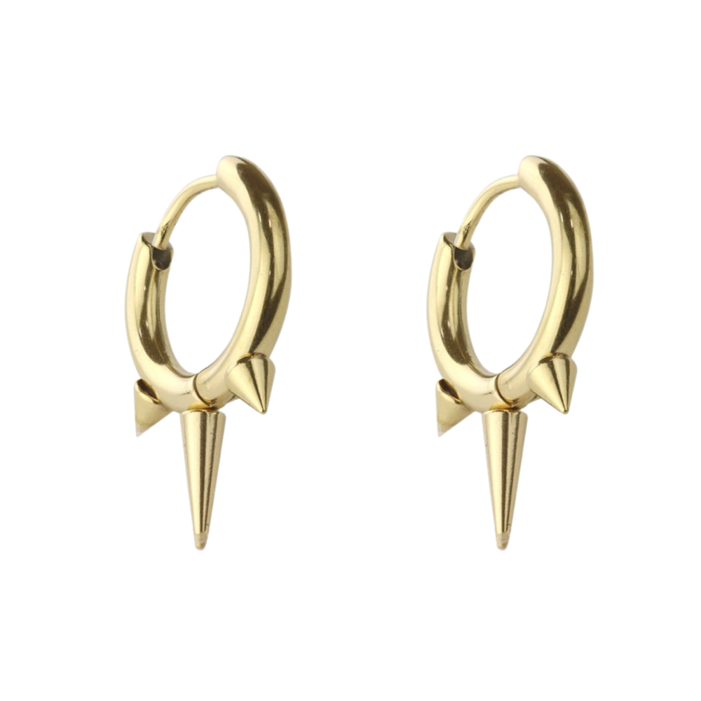 Triple Spike Huggie Hoop Earrings - Pair - Stainless Steel