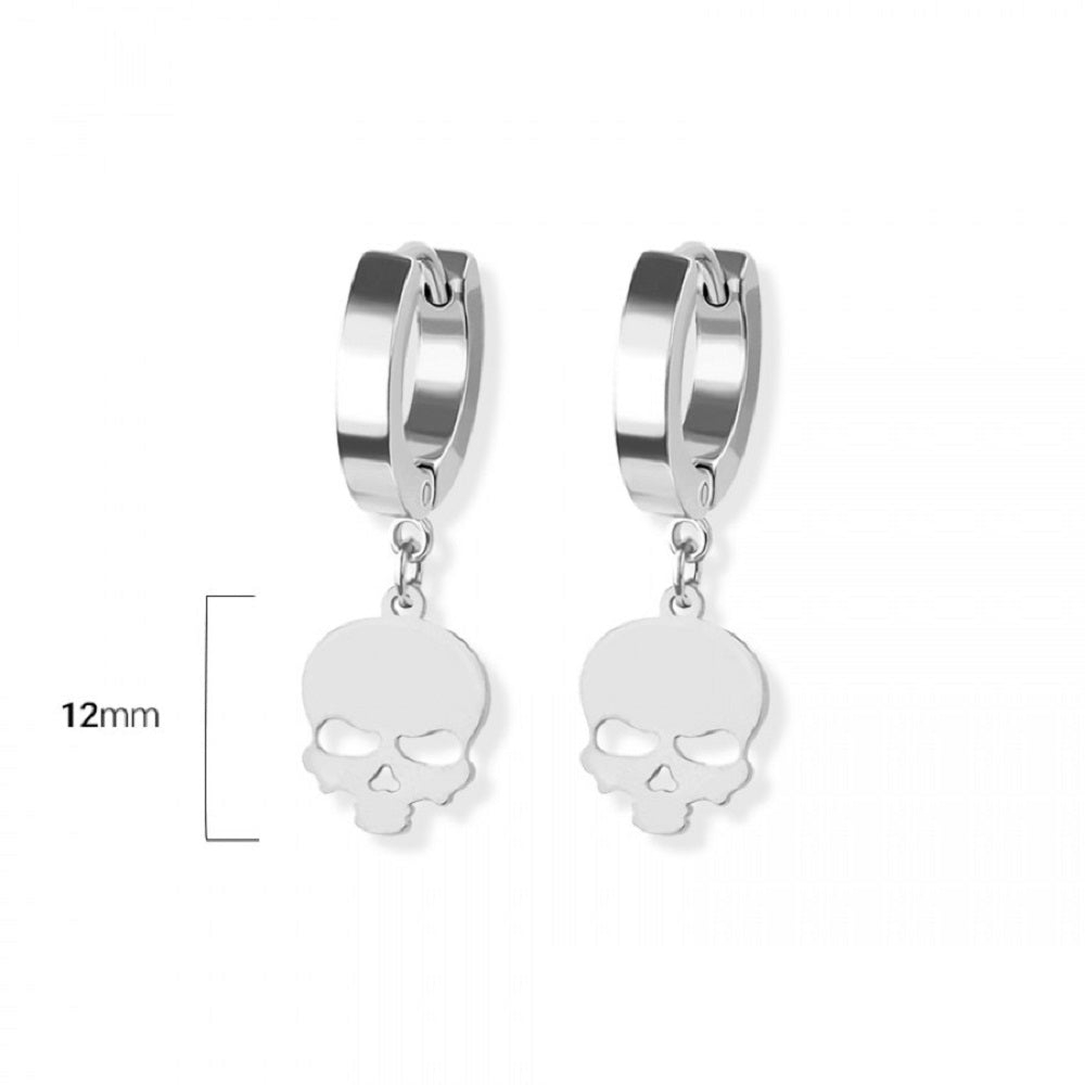 Skull Head Dangling Huggie Hoop Earrings - Pair - 316L Stainless Steel