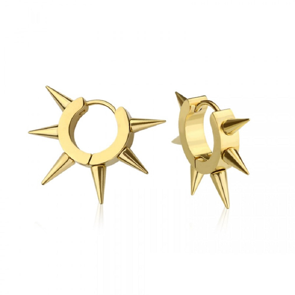 Multi 6mm Spike Lined Huggie Hoop Earrings - Pair - 316L Stainless Steel