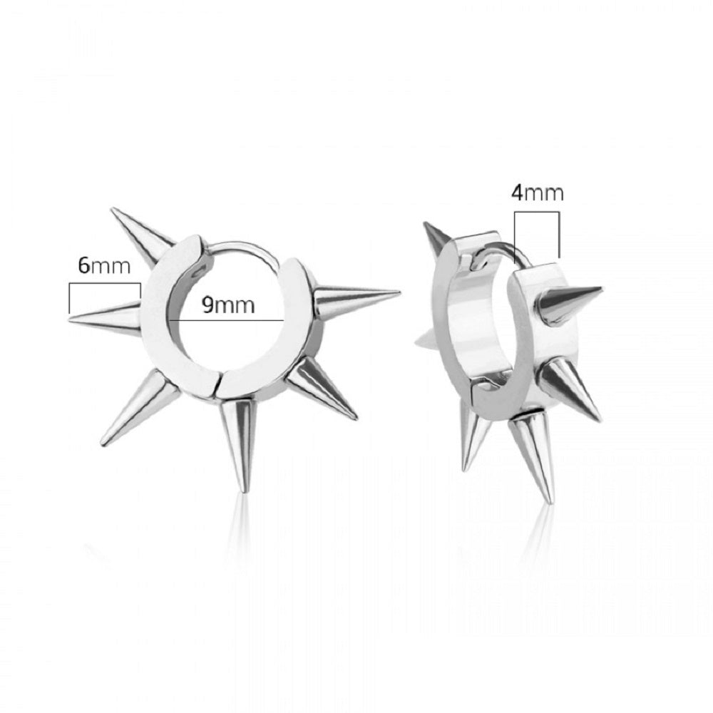 Multi 6mm Spike Lined Huggie Hoop Earrings - Pair - 316L Stainless Steel