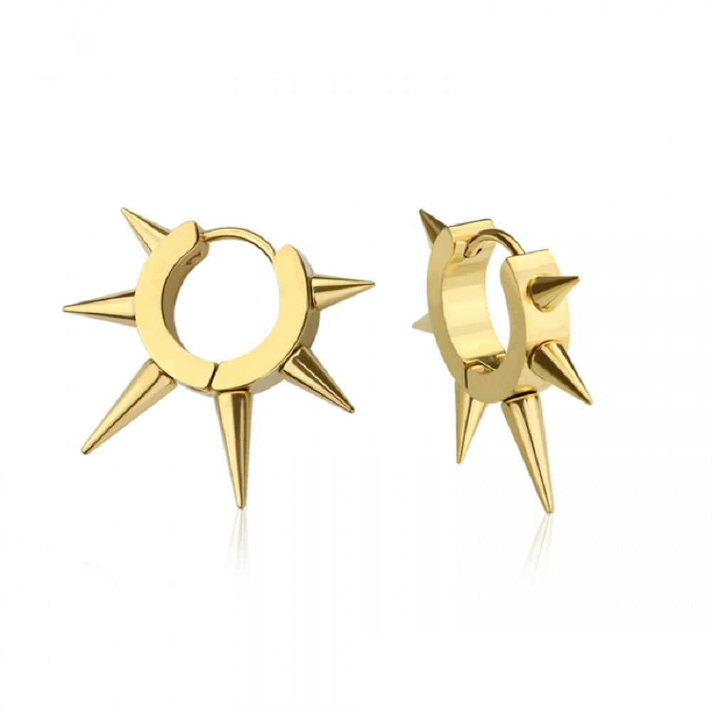 Multi Spike Lined Hoop Earrings - 316L Stainless Steel - Pair