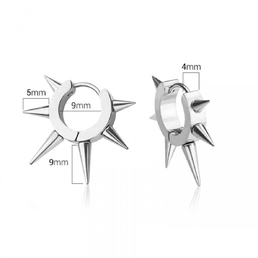 Multi Spike Lined Hoop Earrings - 316L Stainless Steel - Pair