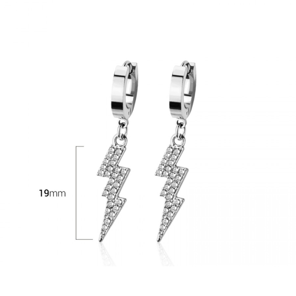 CZ Crystal Lightning Bolt Dangling Huggie Hoop Earrings - Pair - 316L Stainless Steel