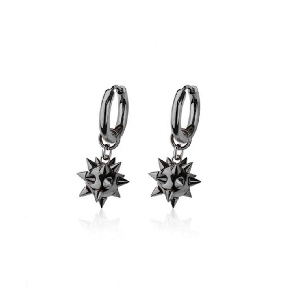Spiked Ball Dangling Huggie Hoop Earrings - Pair - 316L Stainless Steel