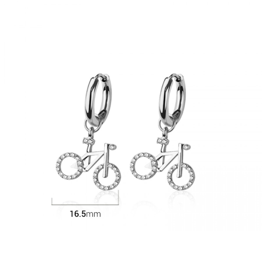 CZ Crystal Bicycle Dangling Huggie Hoop Earrings - Pair - 316L Stainless Steel