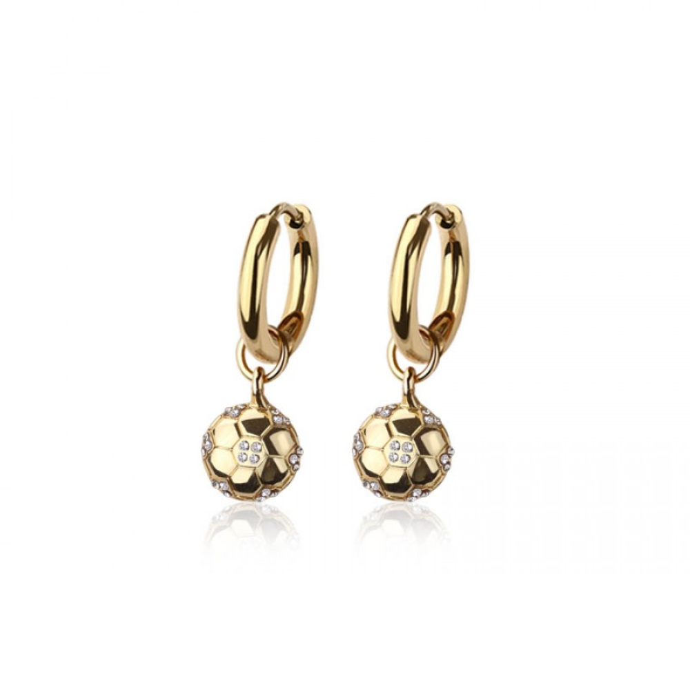 CZ Crystal Soccer Ball Dangling Huggie Hoop Earrings - Pair - 316L Stainless Steel