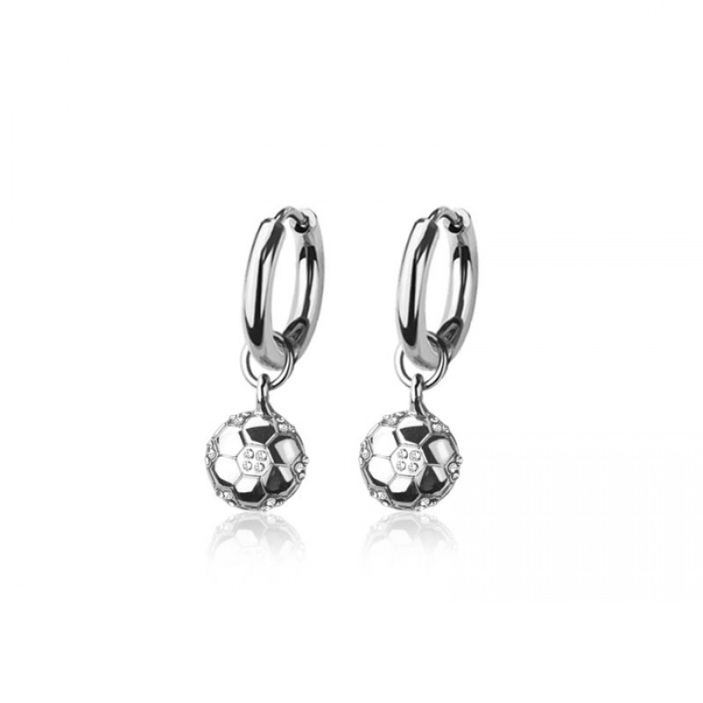 CZ Crystal Soccer Ball Dangling Huggie Hoop Earrings - Pair - 316L Stainless Steel