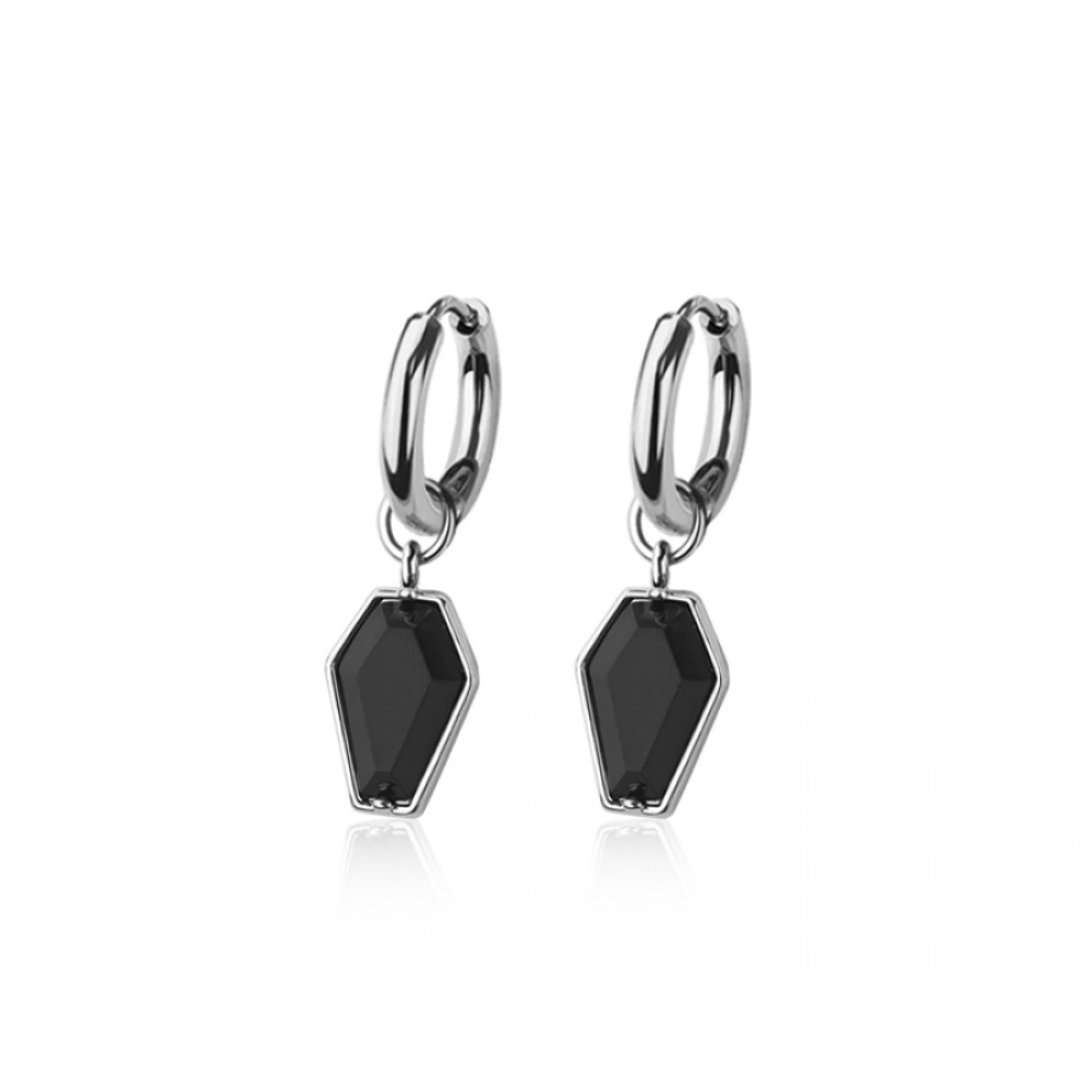 CZ Crystal Coffin Dangling Huggie Hoop Earrings - Pair - 316L Stainless Steel