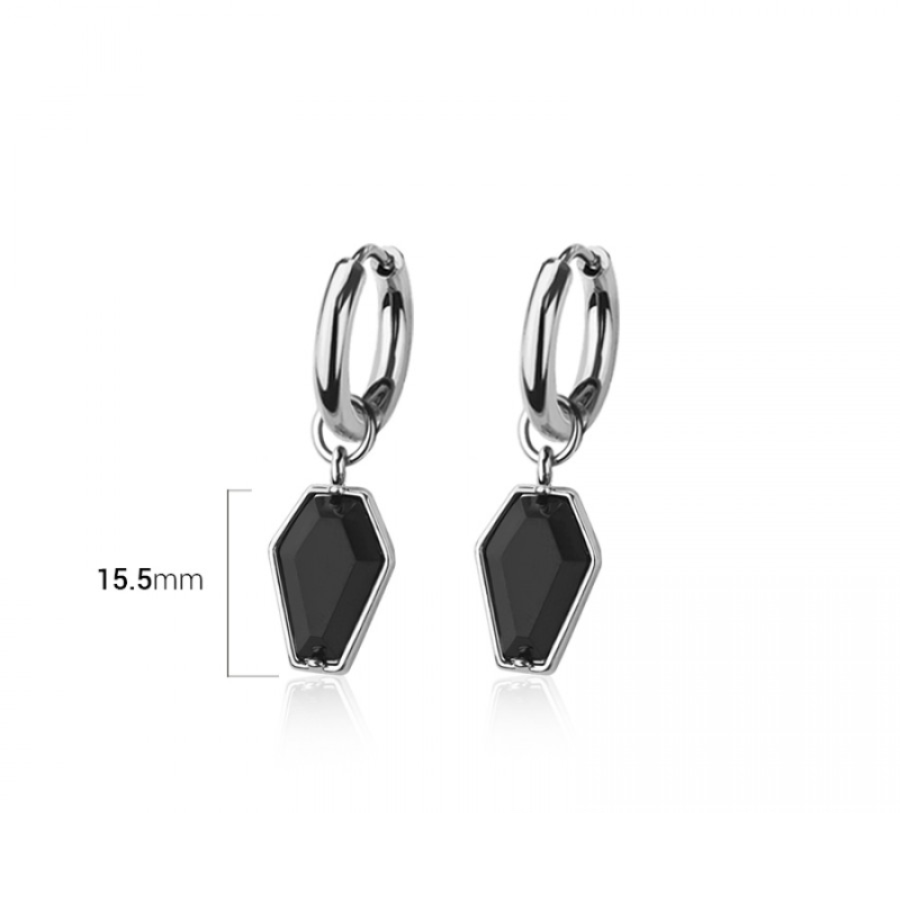 CZ Crystal Coffin Dangling Huggie Hoop Earrings - Pair - 316L Stainless Steel