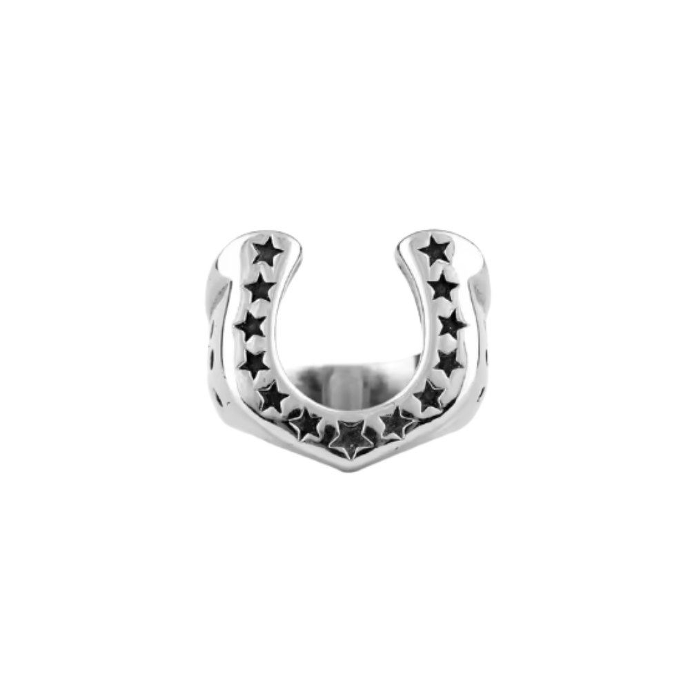 Star Lined Horseshoe Ring - 316L Stainless Steel