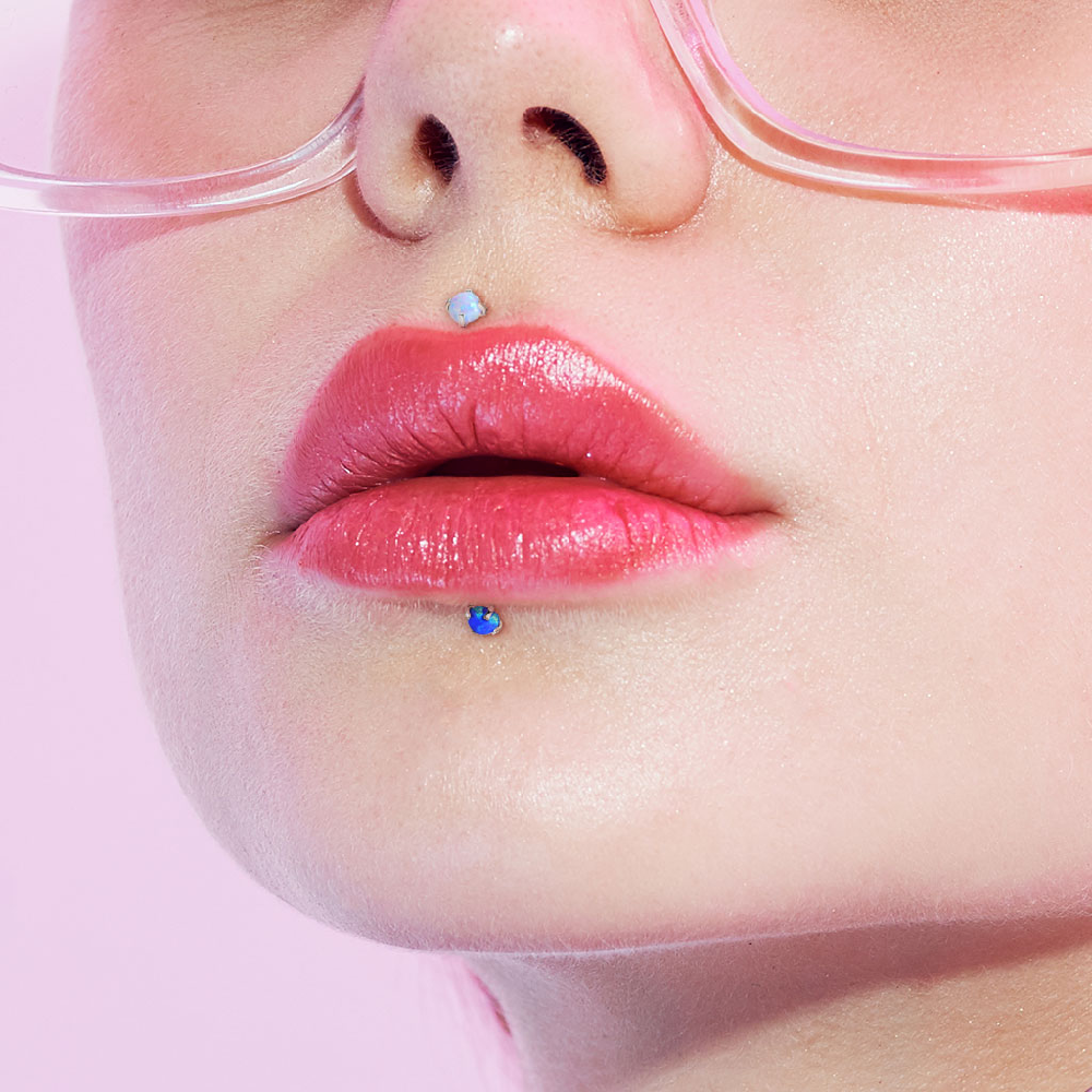Synthetic Opal Threadless Push In Flat Back Labret Stud - Stainless Steel