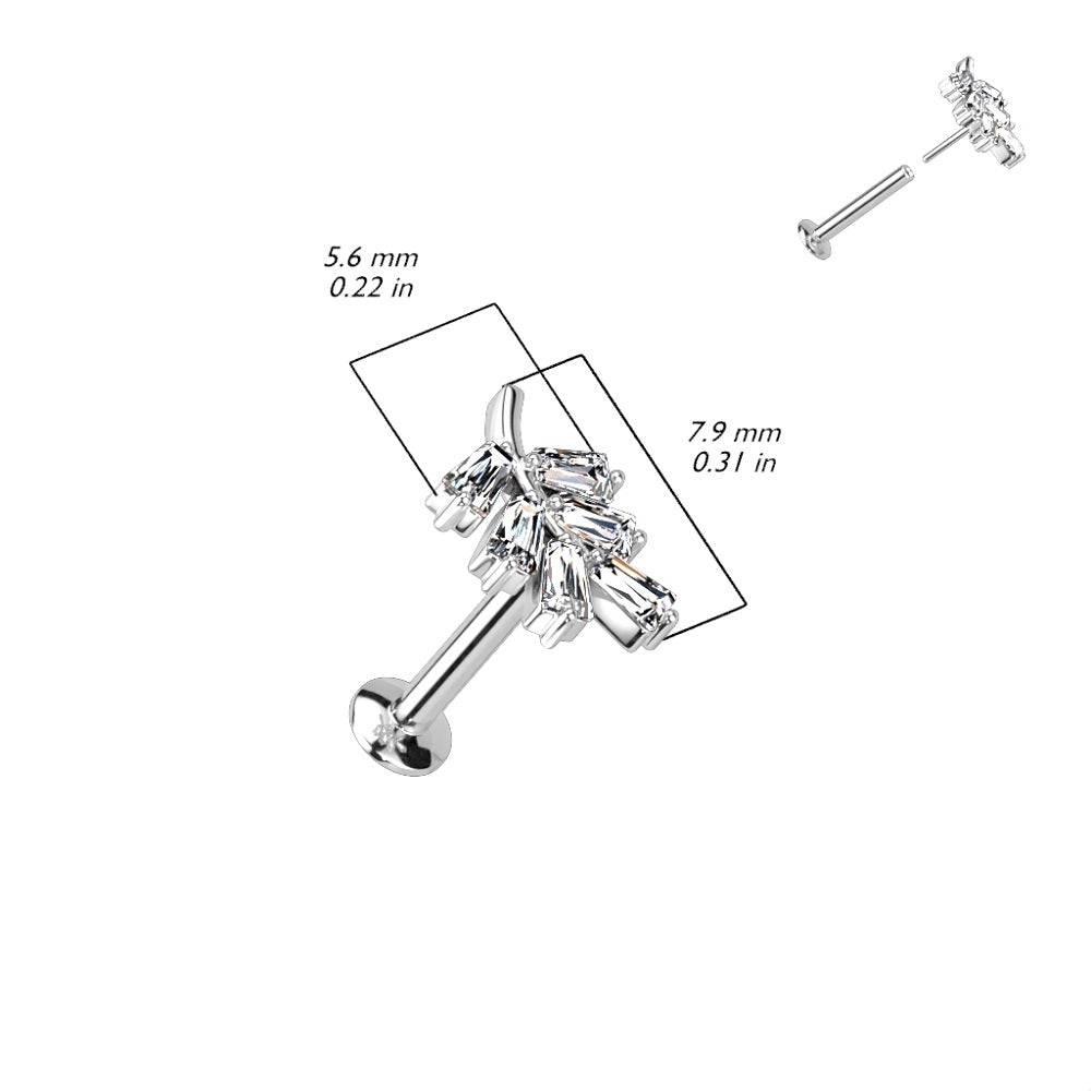 CZ Crystal Leaf Threadless Push-in Convex Back Stud - 316L Stainless Steel