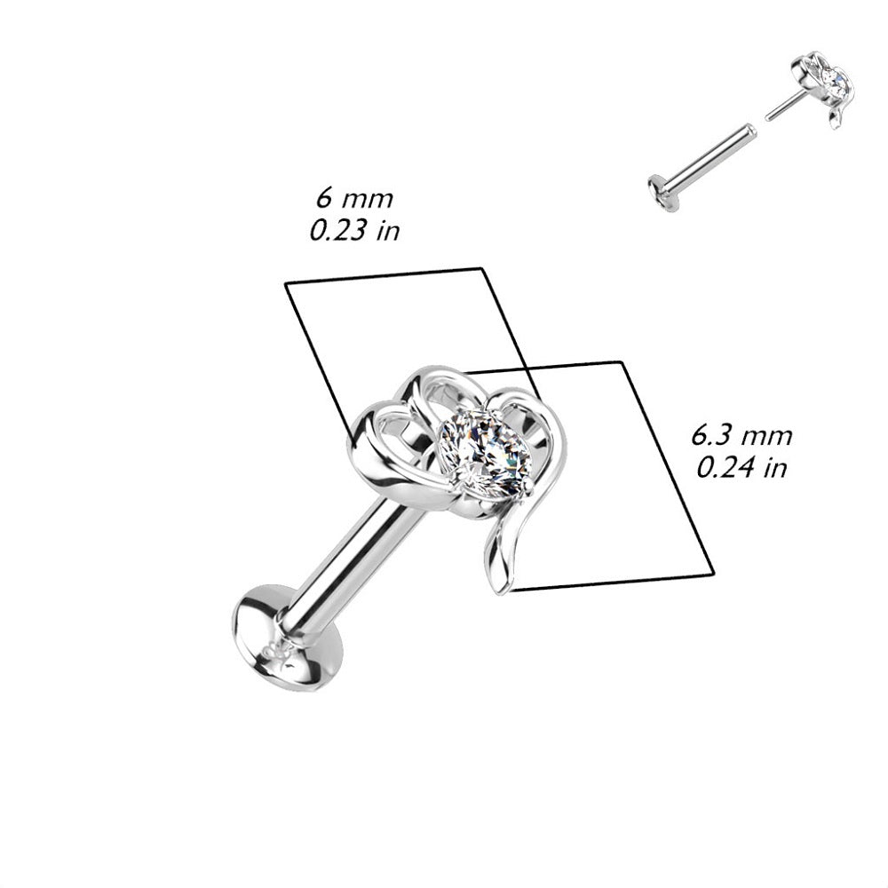 Hollow Heart with CZ Crystal Center Threadless Push-in Stud - 316L Stainless Steel