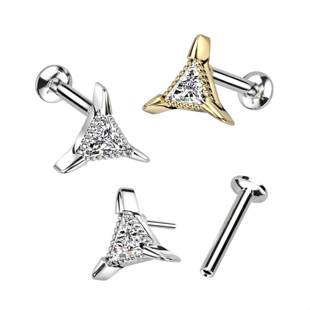 Triangle CZ Crystal Threadless Push-in Stud - 316L Stainless Steel