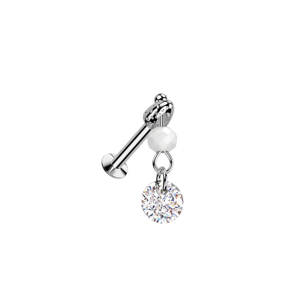 Threadless Push In Dangling Faux Pearl and Crystal Flat Back Stud - 316L Stainless Steel