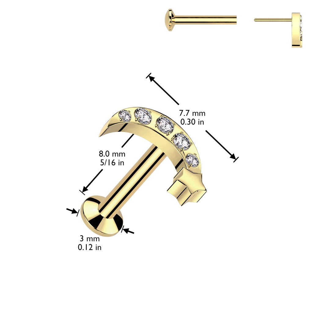 Threadless Push-In CZ Crystal Crescent Moon and Star Flat Back Stud - 316L Stainless Steel