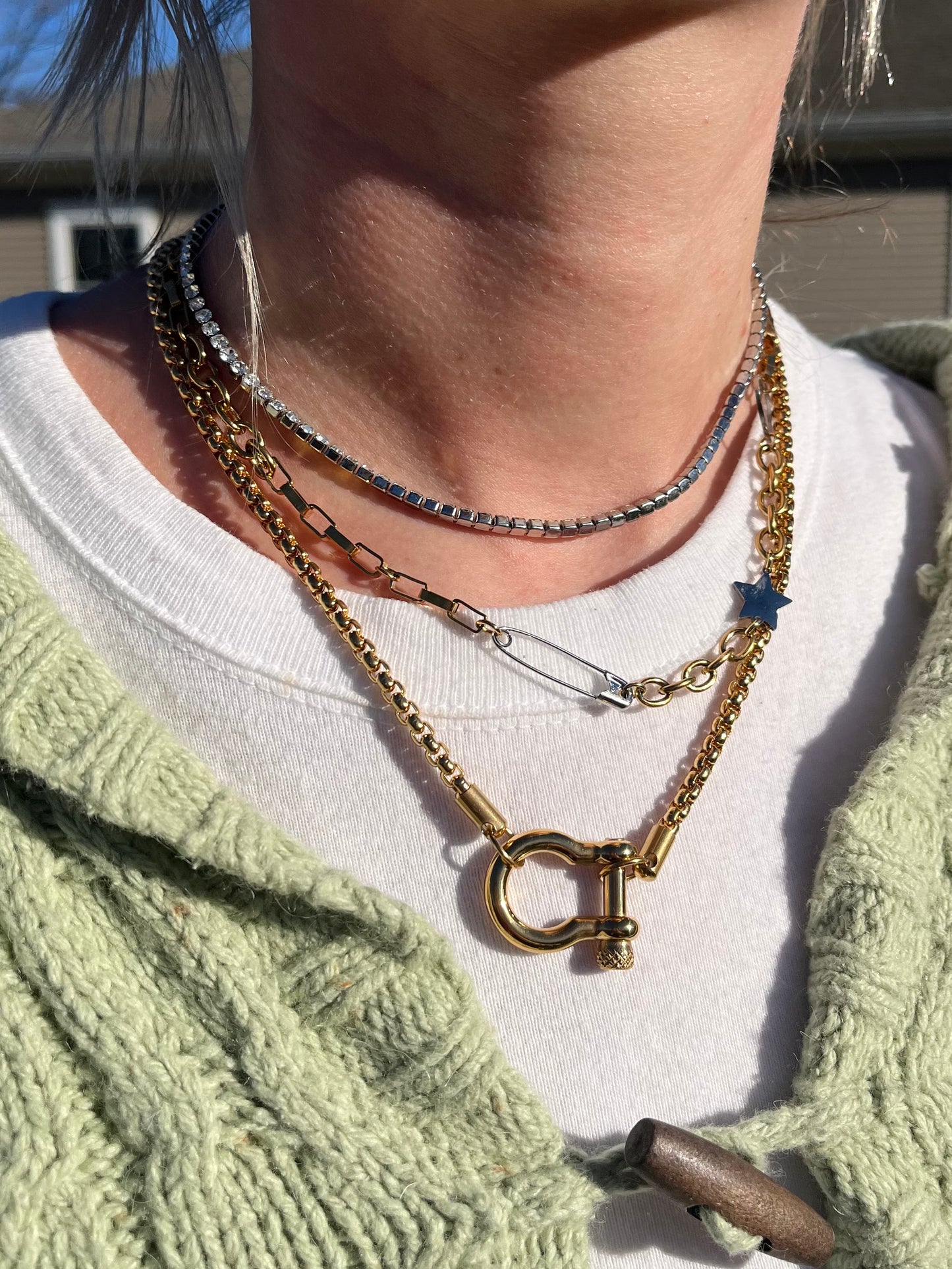 Horseshoe Carabiner Chain Necklace - Stainless Steel