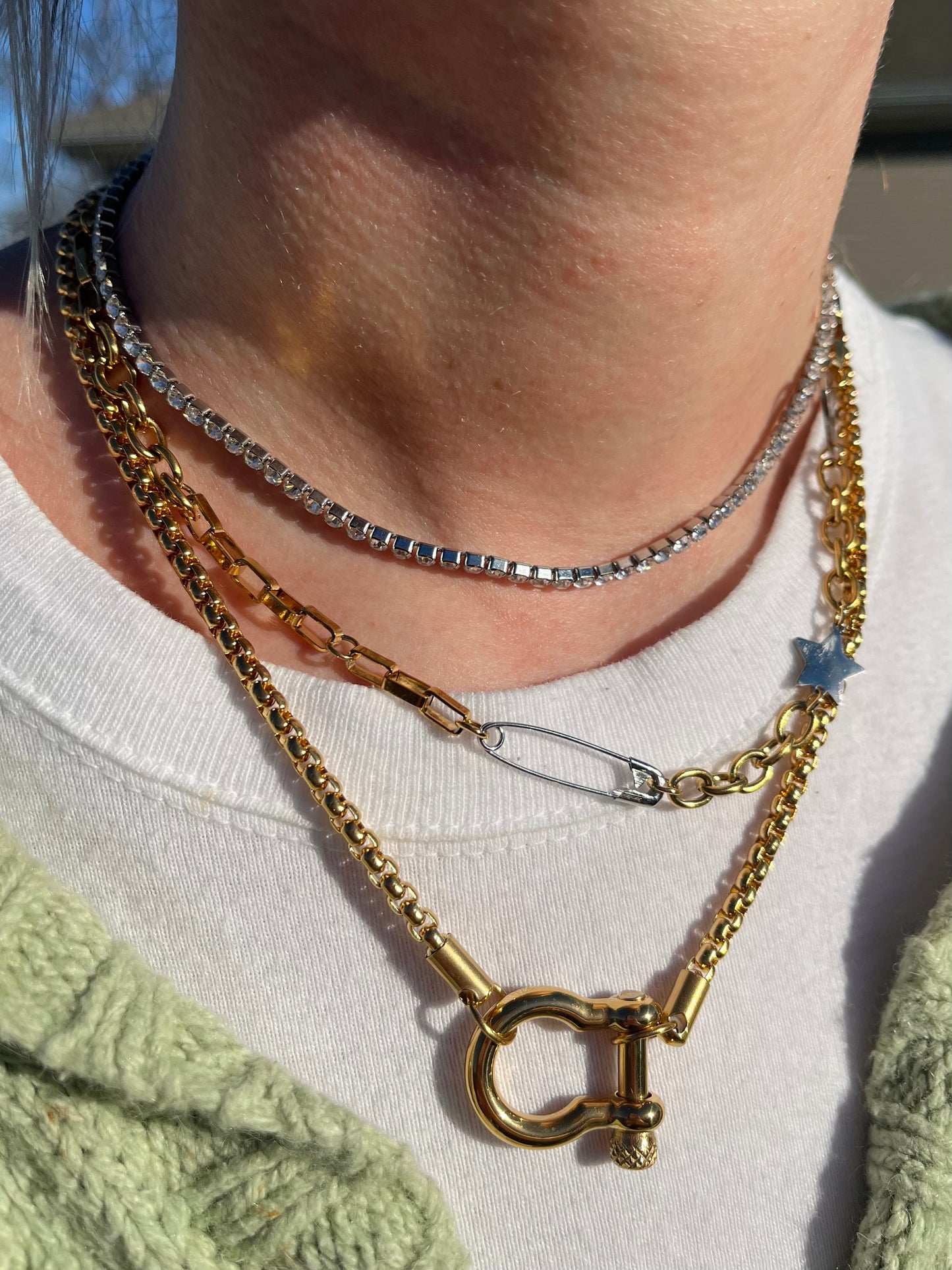 Horseshoe Carabiner Chain Necklace - Stainless Steel