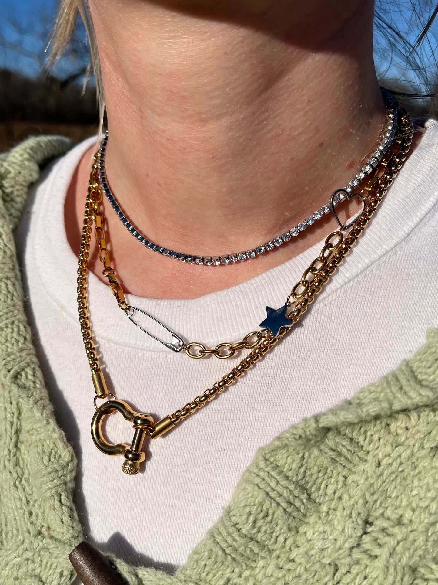 Horseshoe Carabiner Chain Necklace - Stainless Steel