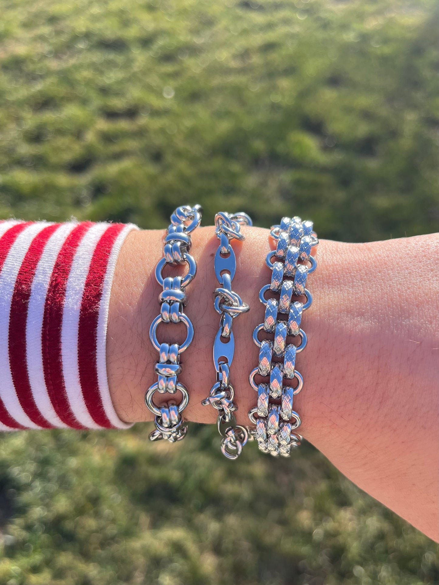 Triple Layer Chain Link Statement Bracelet - Stainless Steel