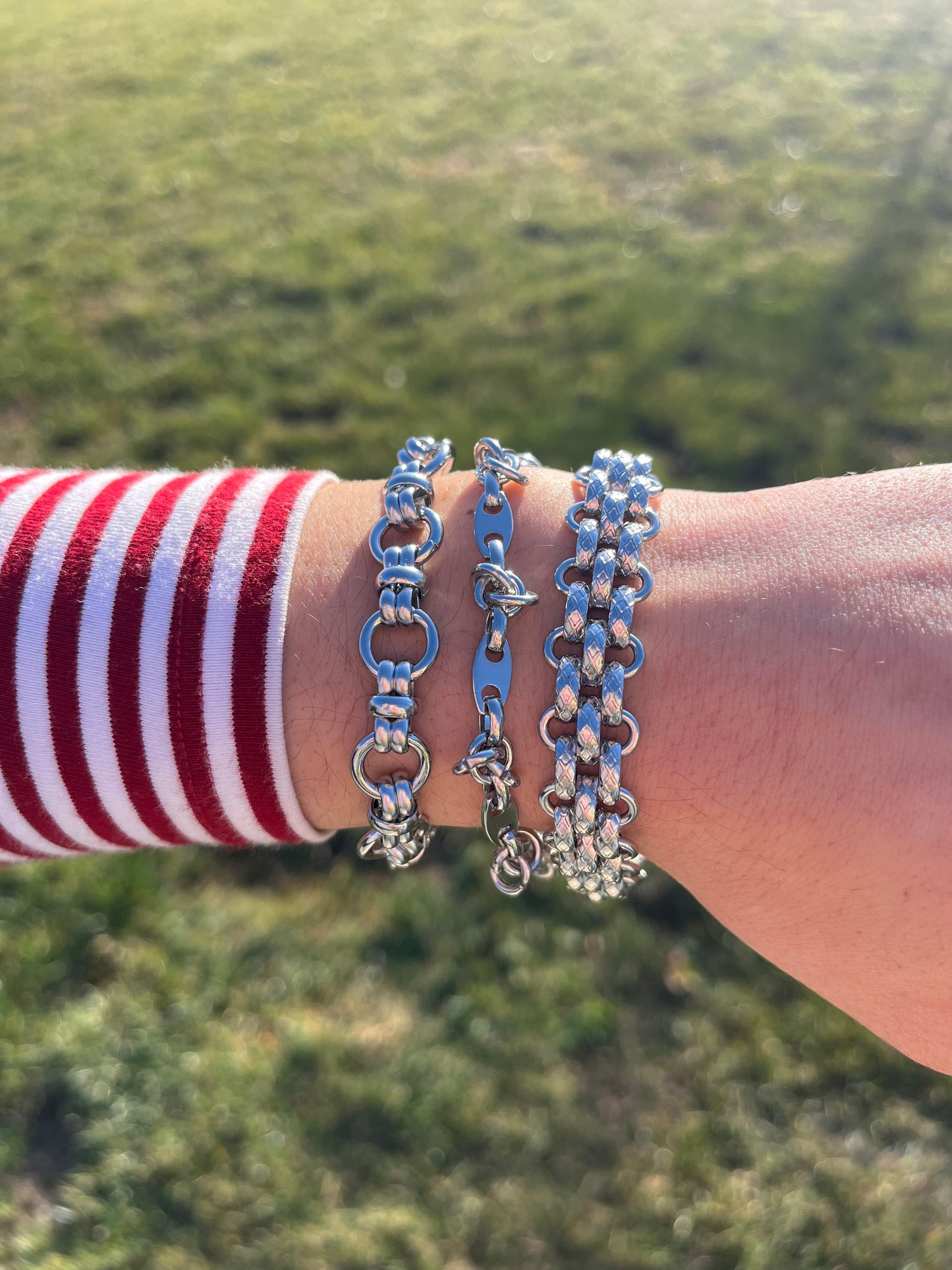 Triple Layer Chain Link Statement Bracelet - Stainless Steel