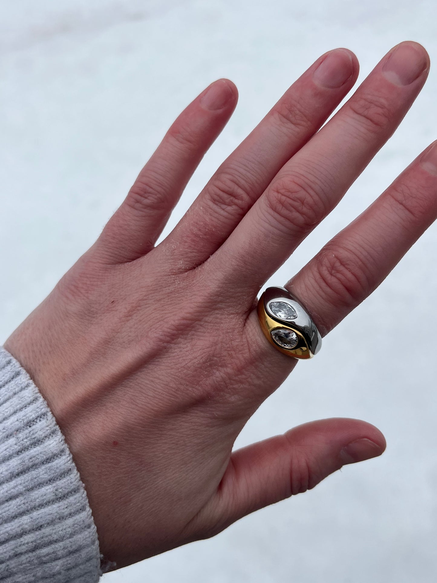 Two Tone CZ Crystal Set of Two Stacking Rings - Stainless Steel