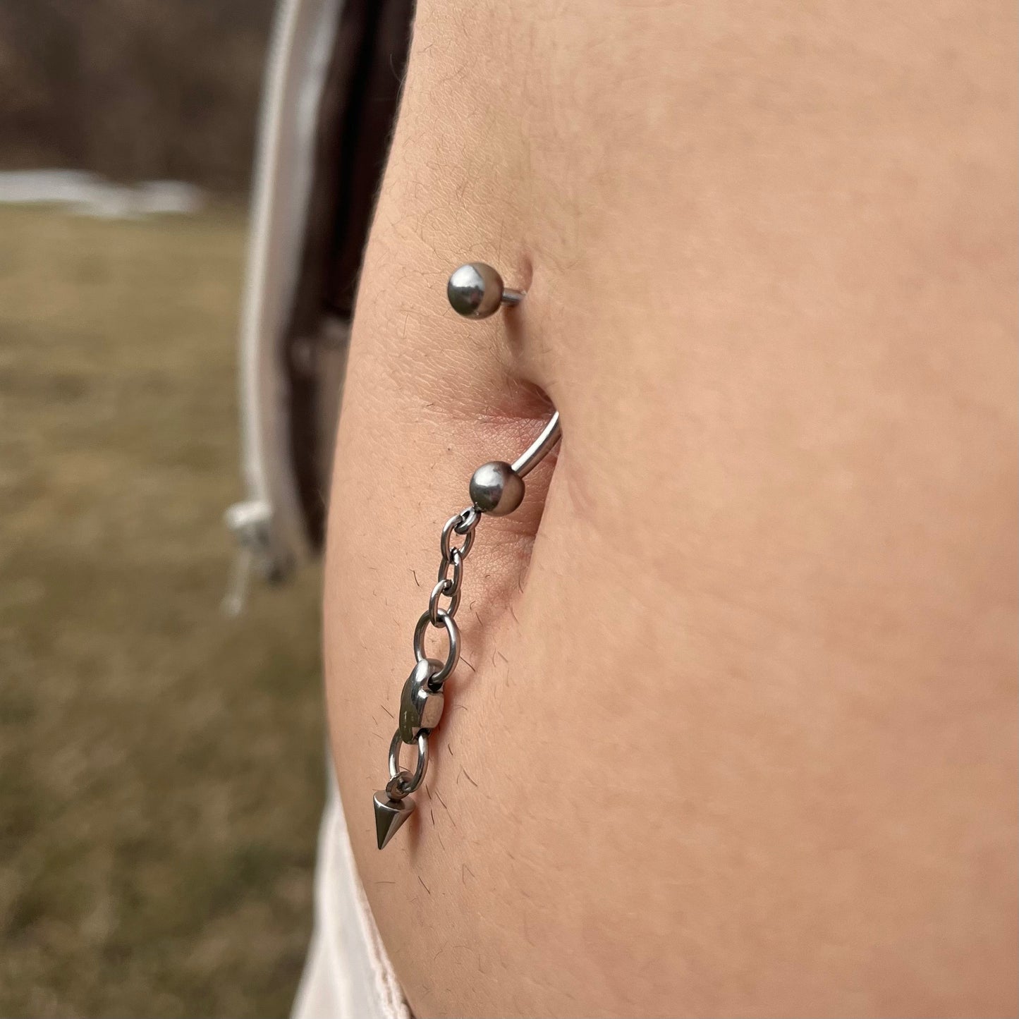 Dangling Spike Chain Belly Button Ring - 316L Stainless Steel