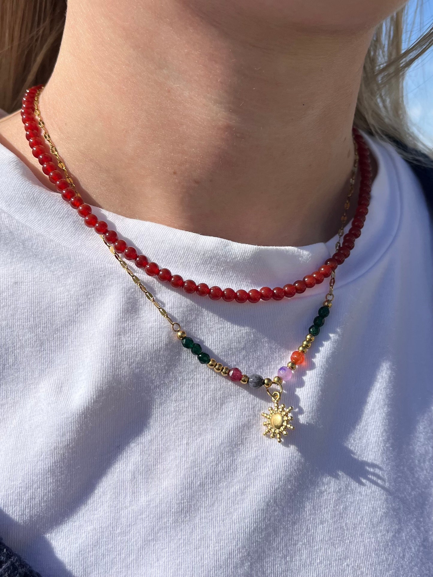 Red Agate Natural Stone Bead Necklace