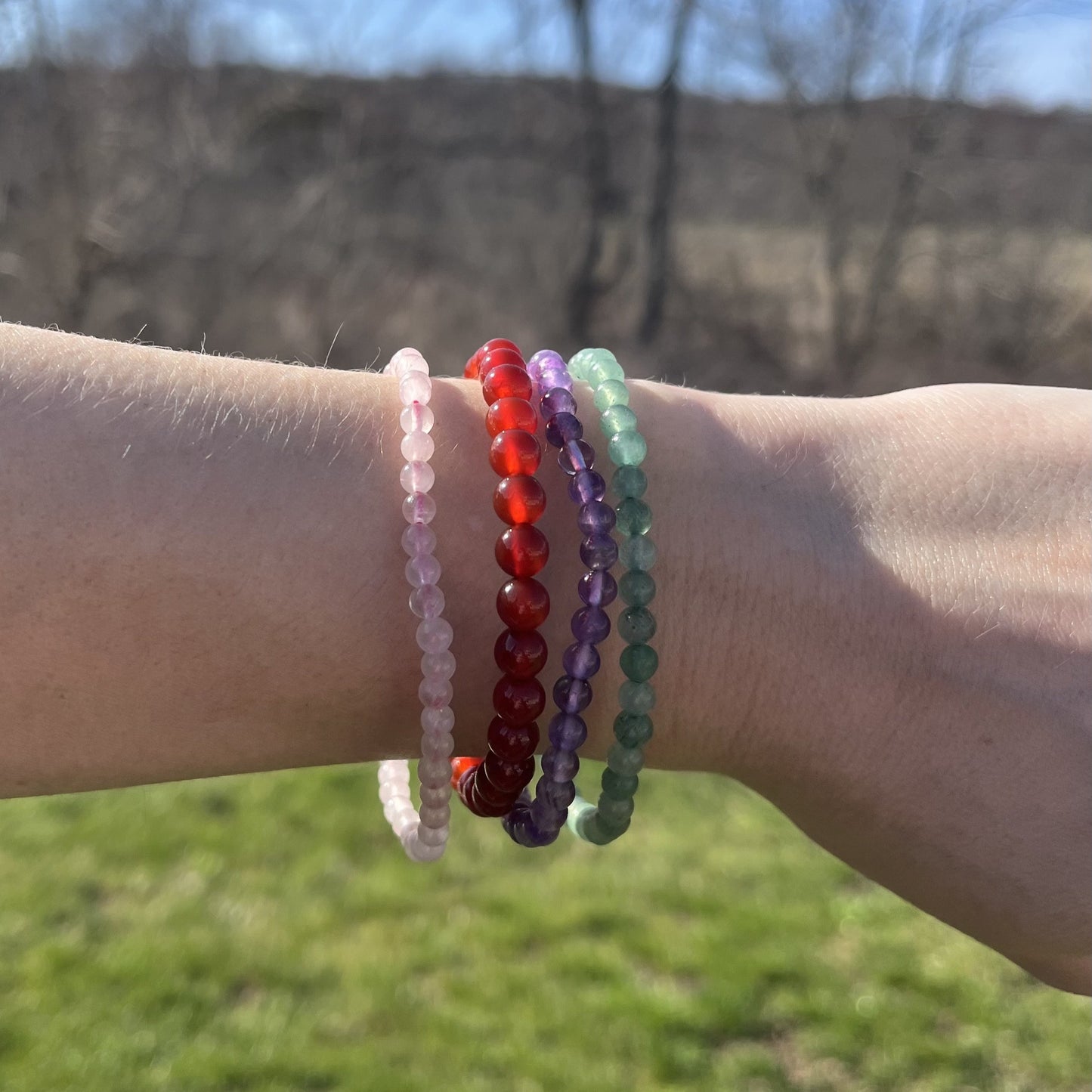 Rose Quartz Natural Stone Bead Stretch Bracelet