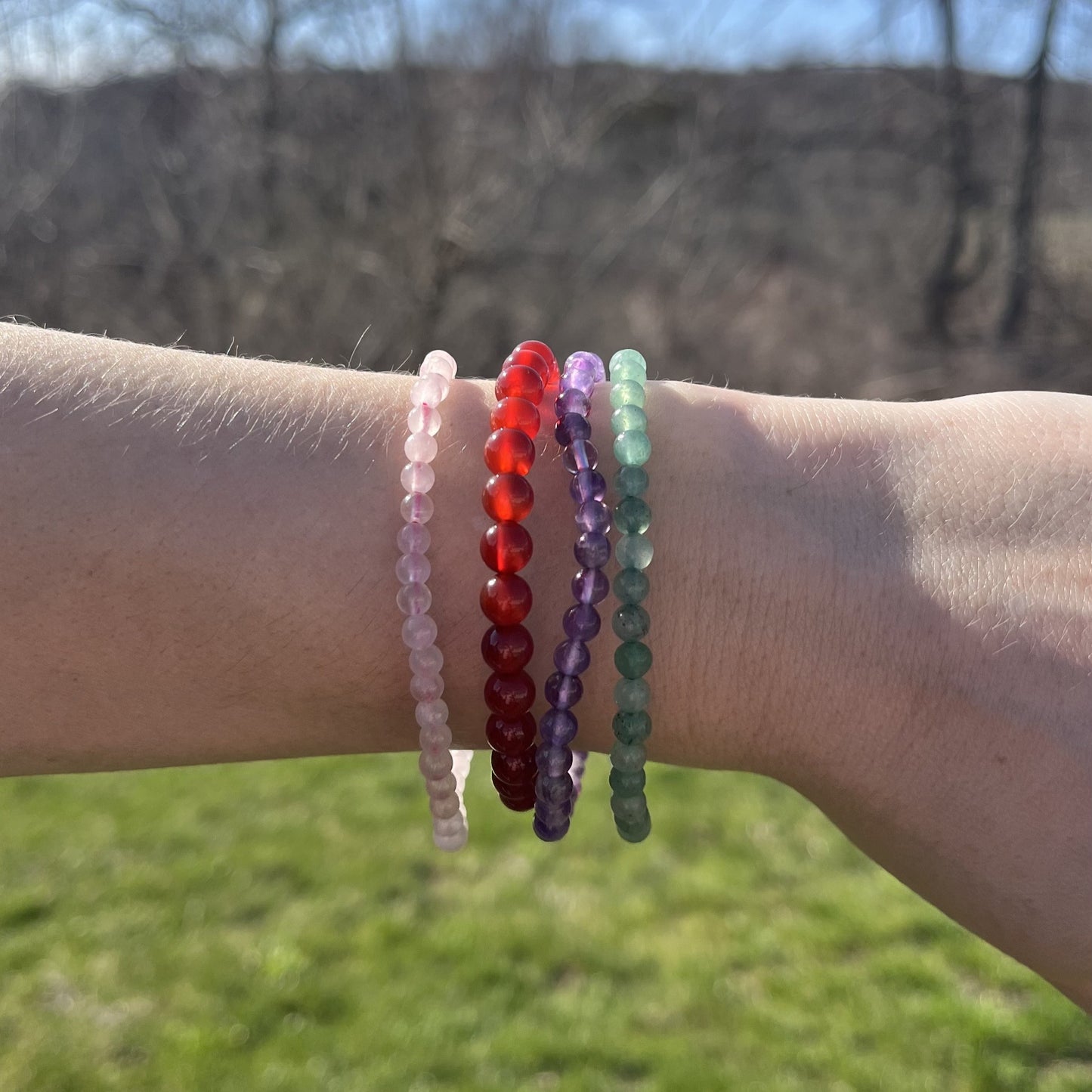 Rose Quartz Natural Stone Bead Stretch Bracelet
