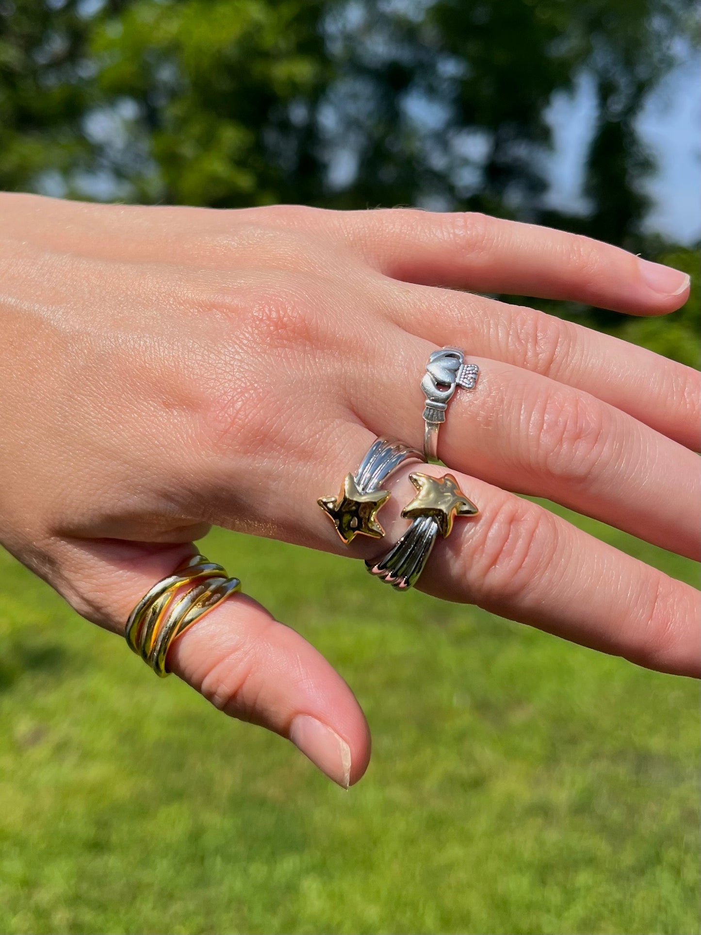 Two Tone Shooting Star Wrap Ring - Stainless Steel