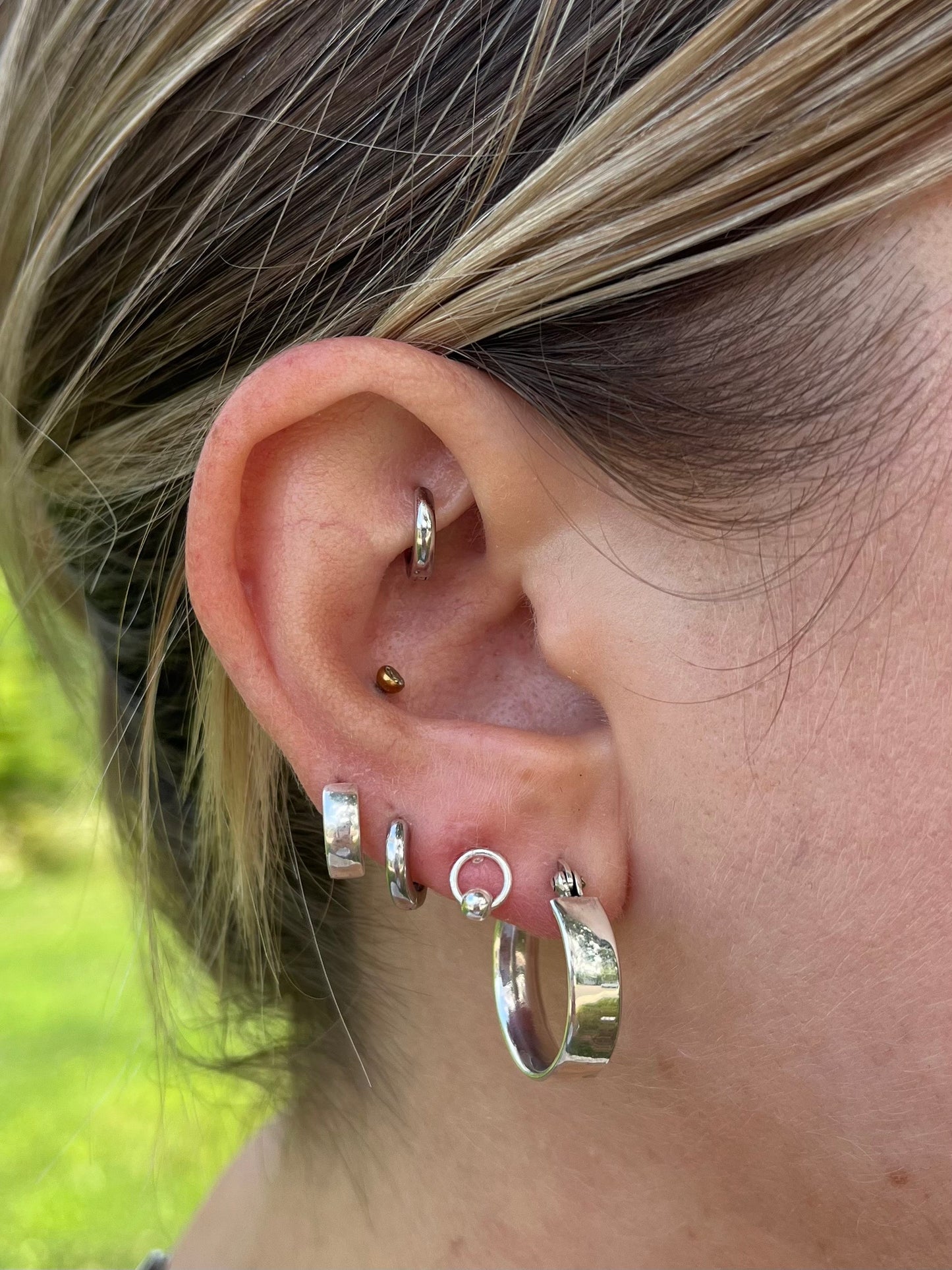 Circle with Ball Center Stud Earrings - Pair - 925 Sterling Silver
