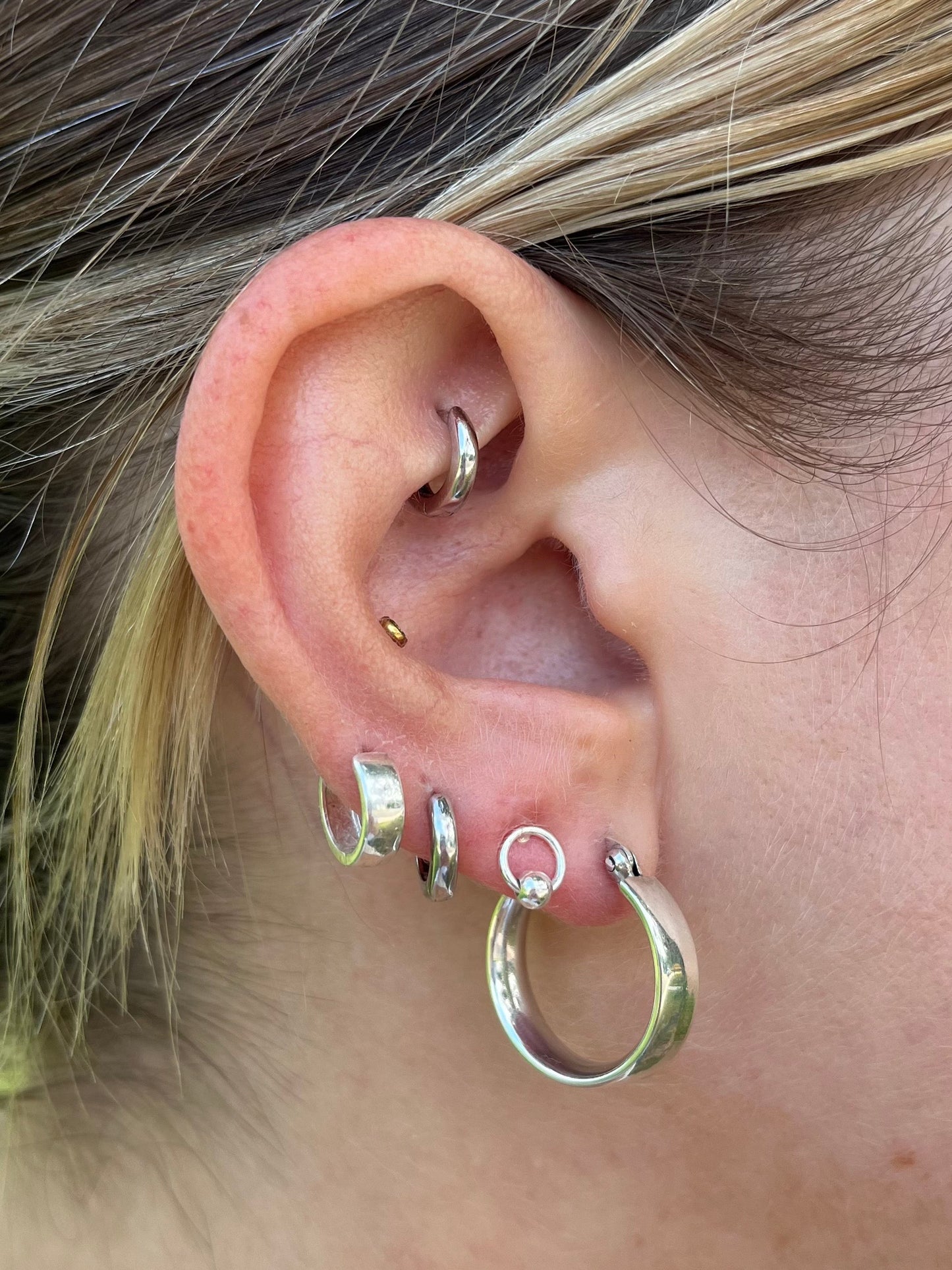 Circle with Ball Center Stud Earrings - Pair - 925 Sterling Silver