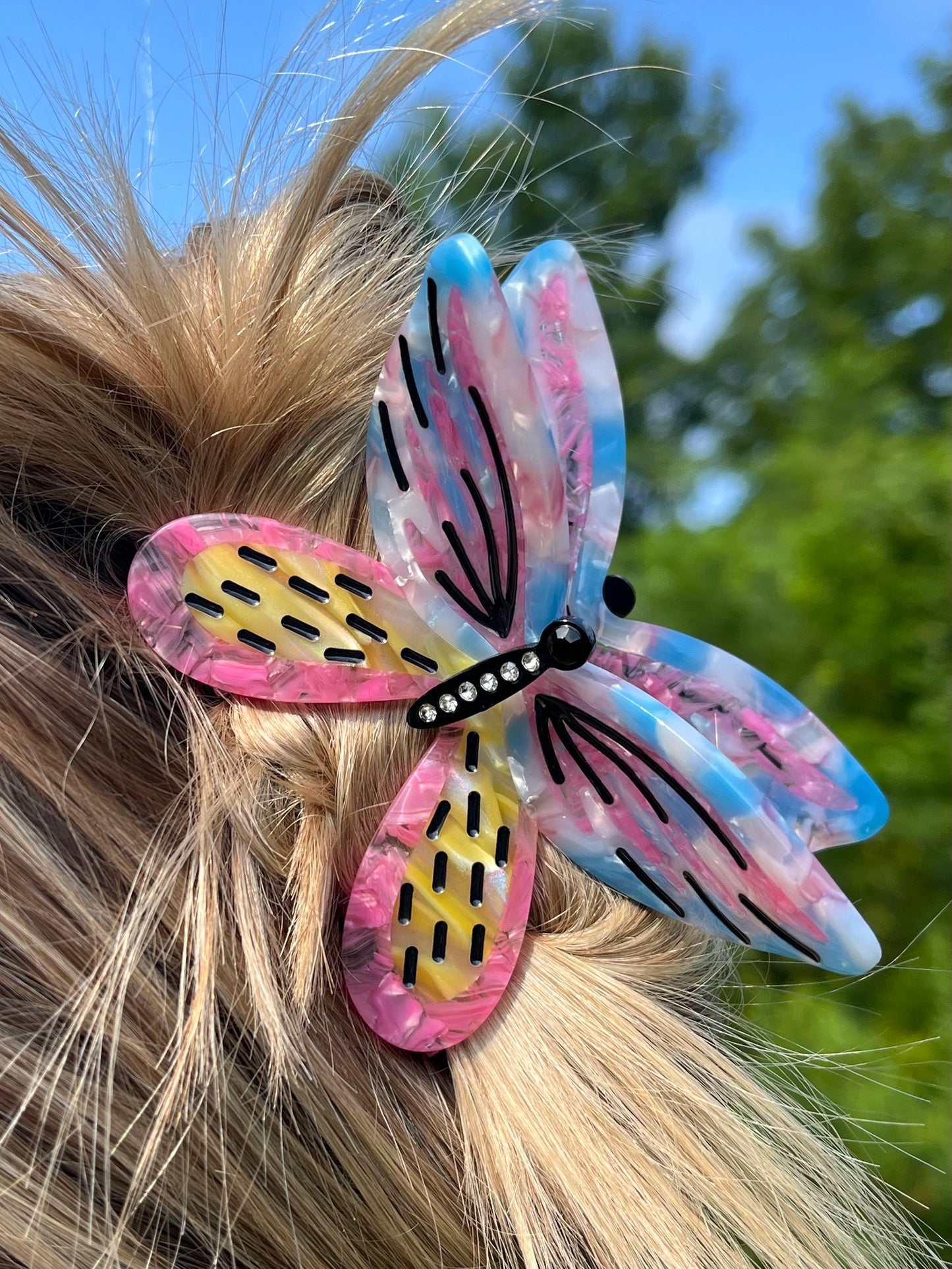 Pink and Blue Butterfly Claw Hair Clip