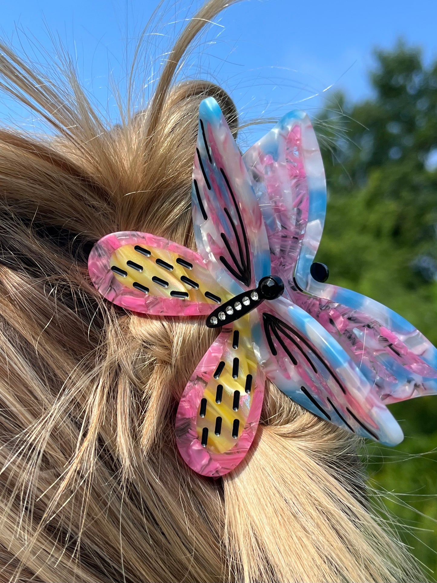 Pink and Blue Butterfly Claw Hair Clip