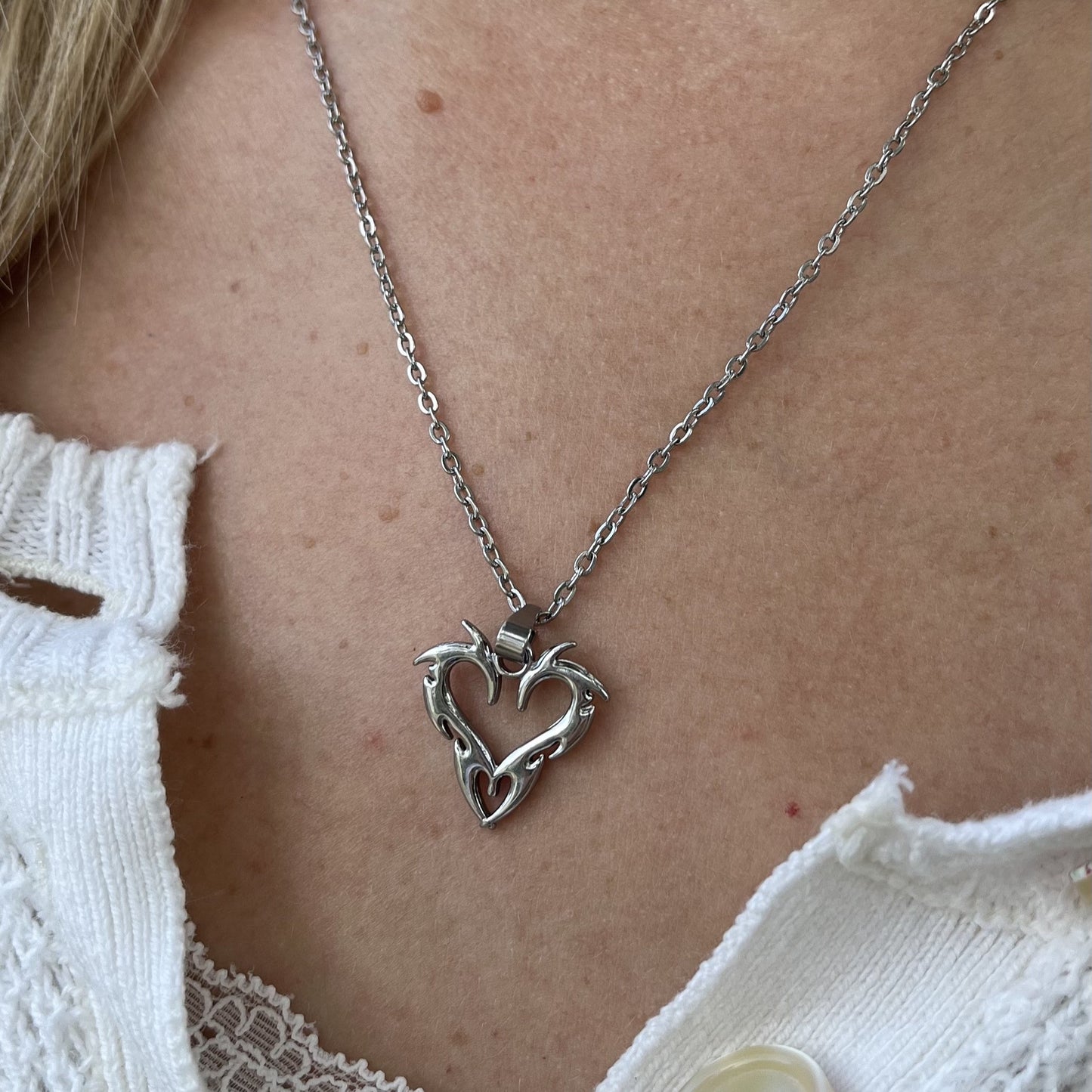 Tribal Heart Pendant Necklace - Stainless Steel