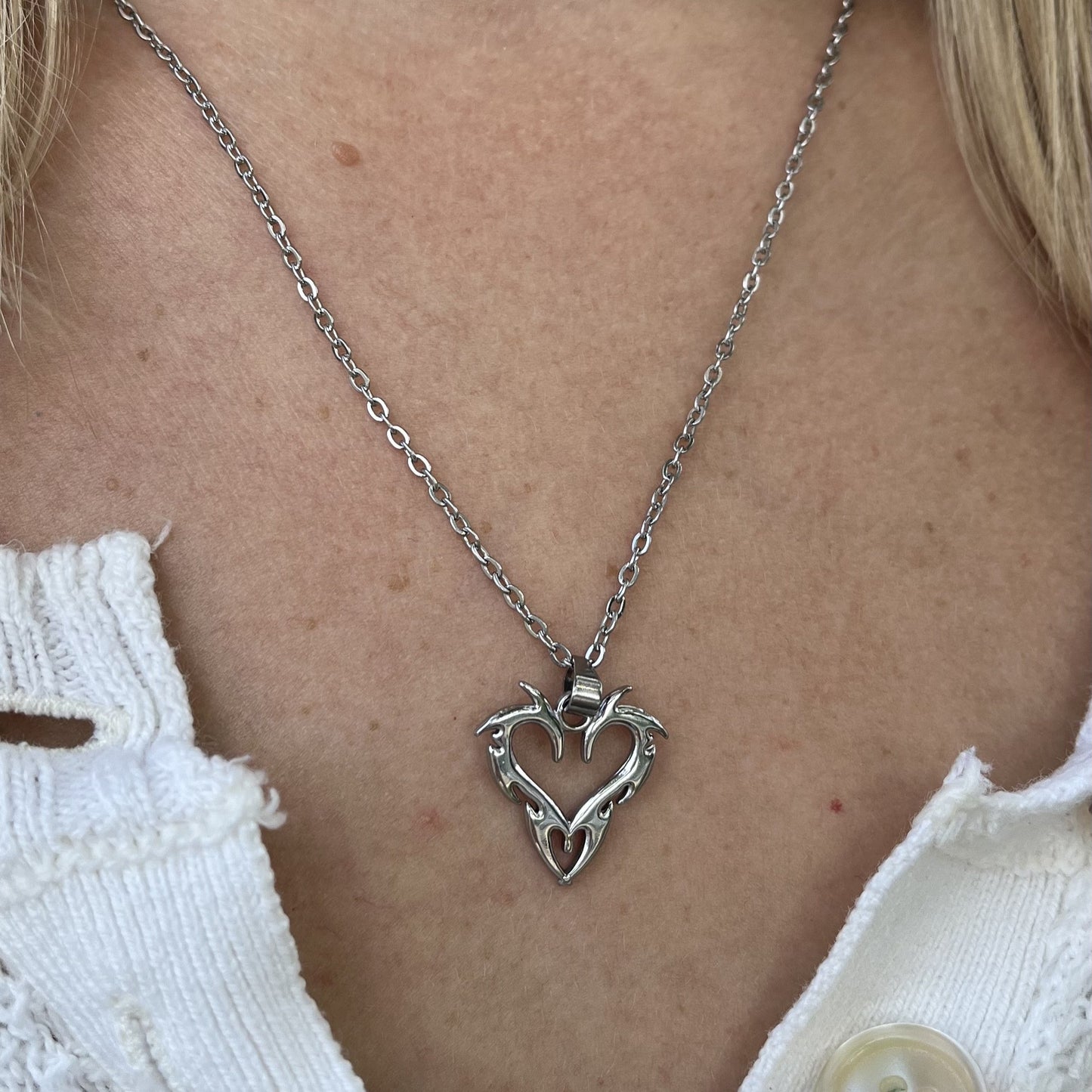 Tribal Heart Pendant Necklace - Stainless Steel