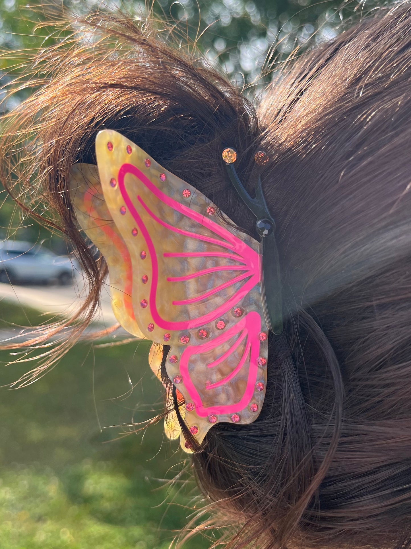 Yellow and Pink Butterfly Claw Hair Clip