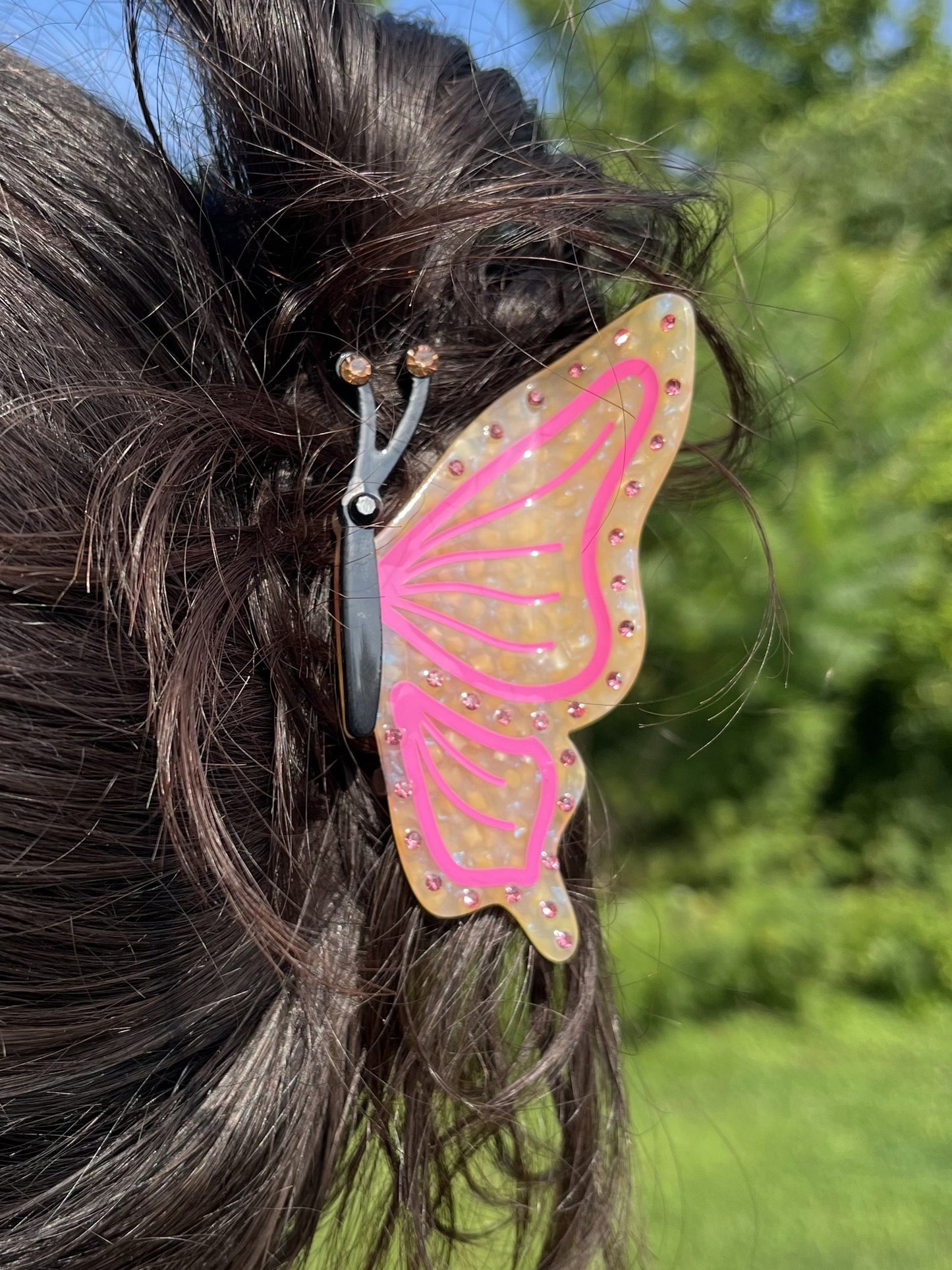 Yellow and Pink Butterfly Claw Hair Clip