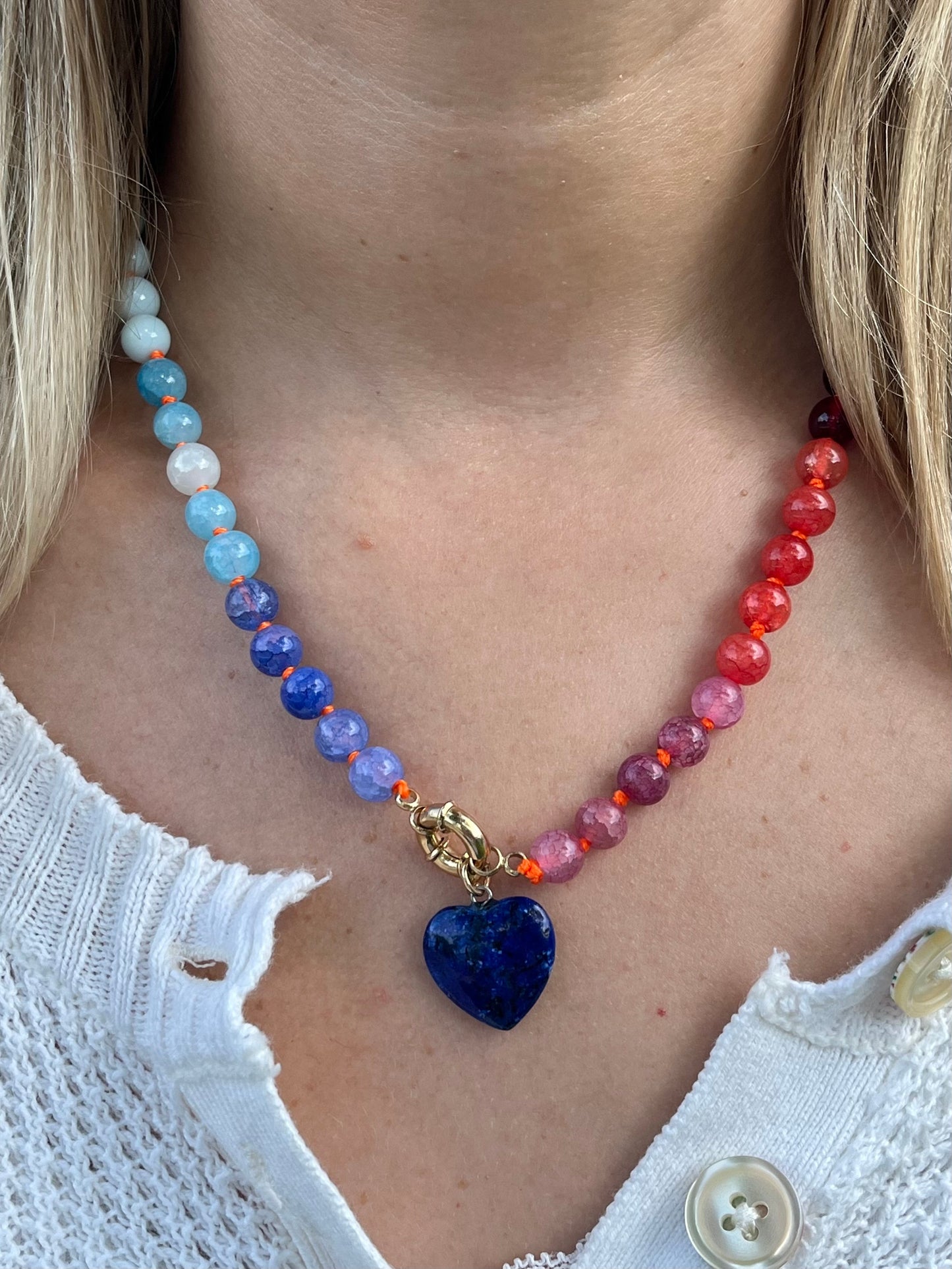 Colorful Beaded Charm Pendant Necklace - 18k Gold Plated Stainless Steel