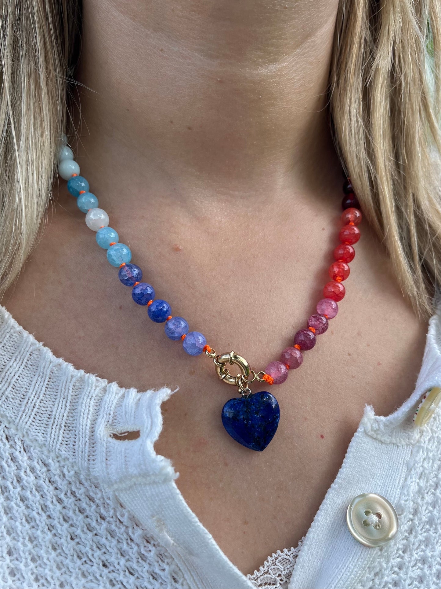 Colorful Beaded Charm Pendant Necklace - 18k Gold Plated Stainless Steel