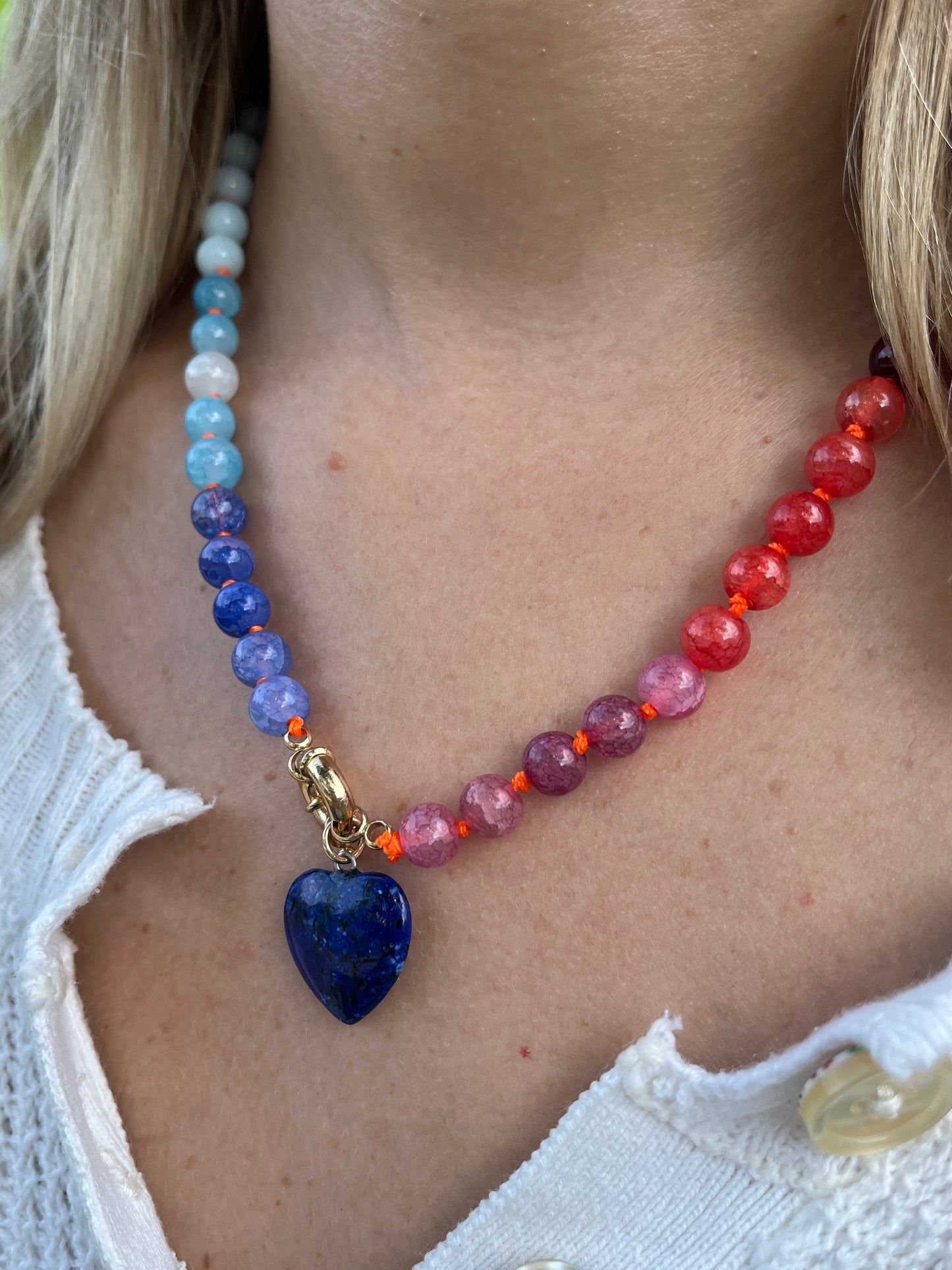 Colorful Beaded Charm Pendant Necklace - 18k Gold Plated Stainless Steel