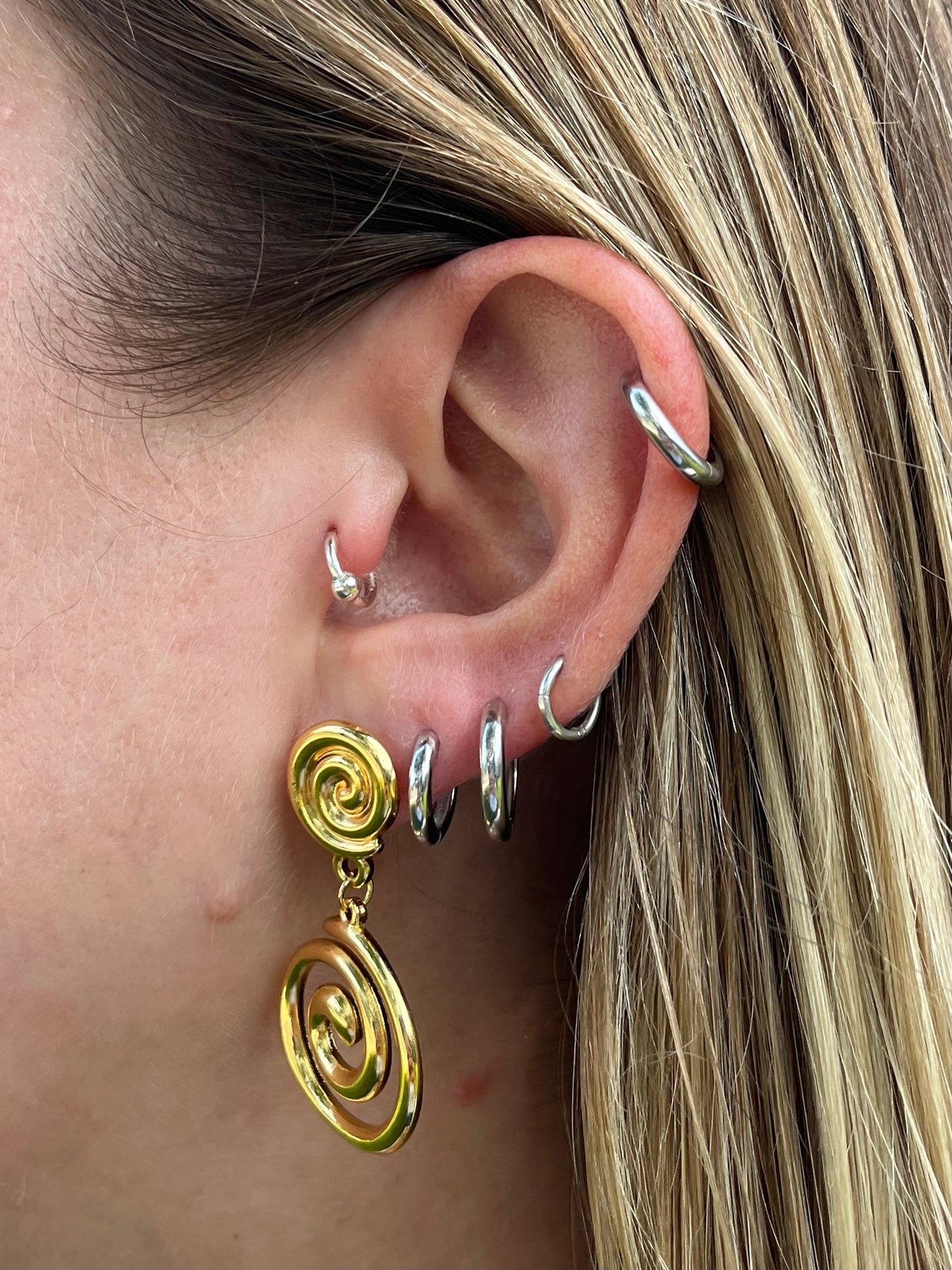 Double Spiral Dangling Earrings - Pair - Gold Plated Stainless Steel