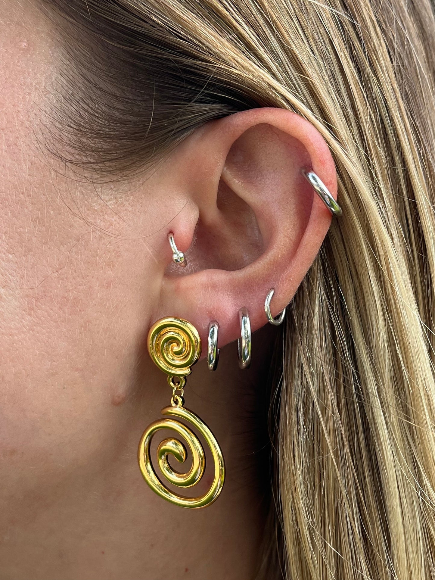 Double Spiral Dangling Earrings - Pair - Gold Plated Stainless Steel