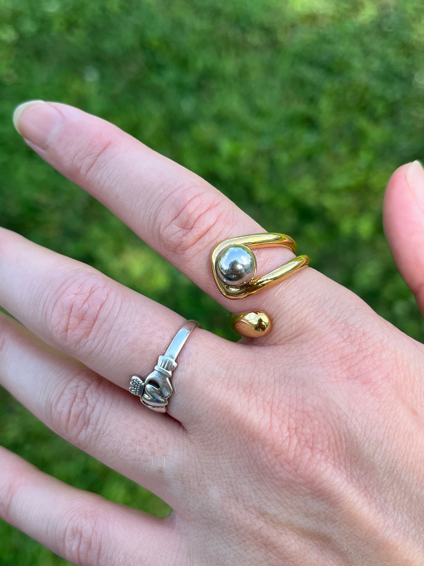 Two Tone Ball Wrap Ring - Stainless Steel