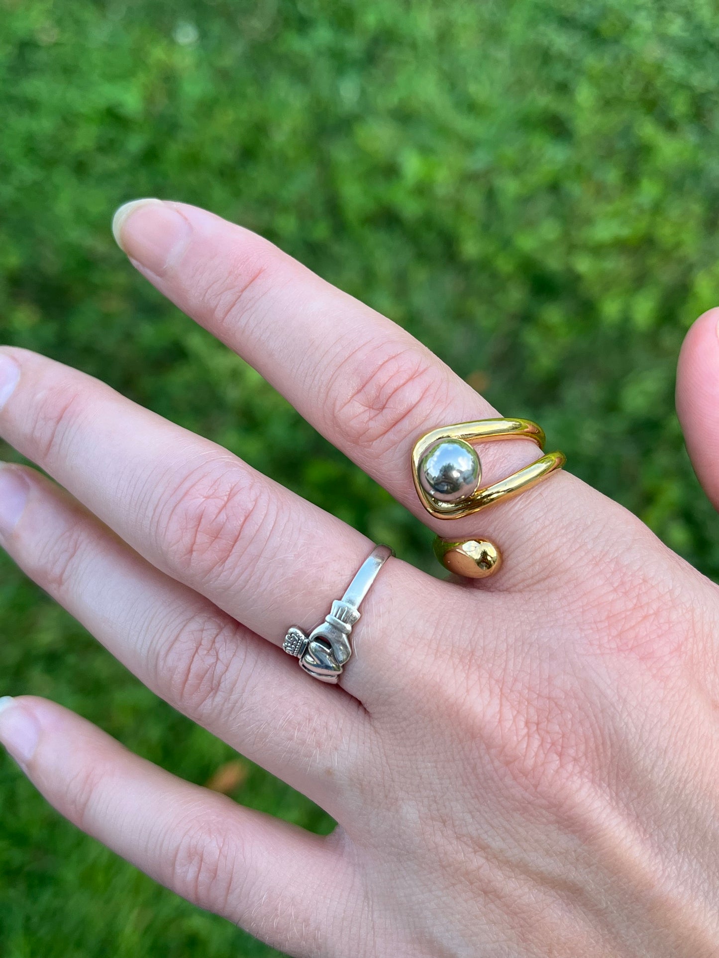 Two Tone Ball Wrap Ring - Stainless Steel