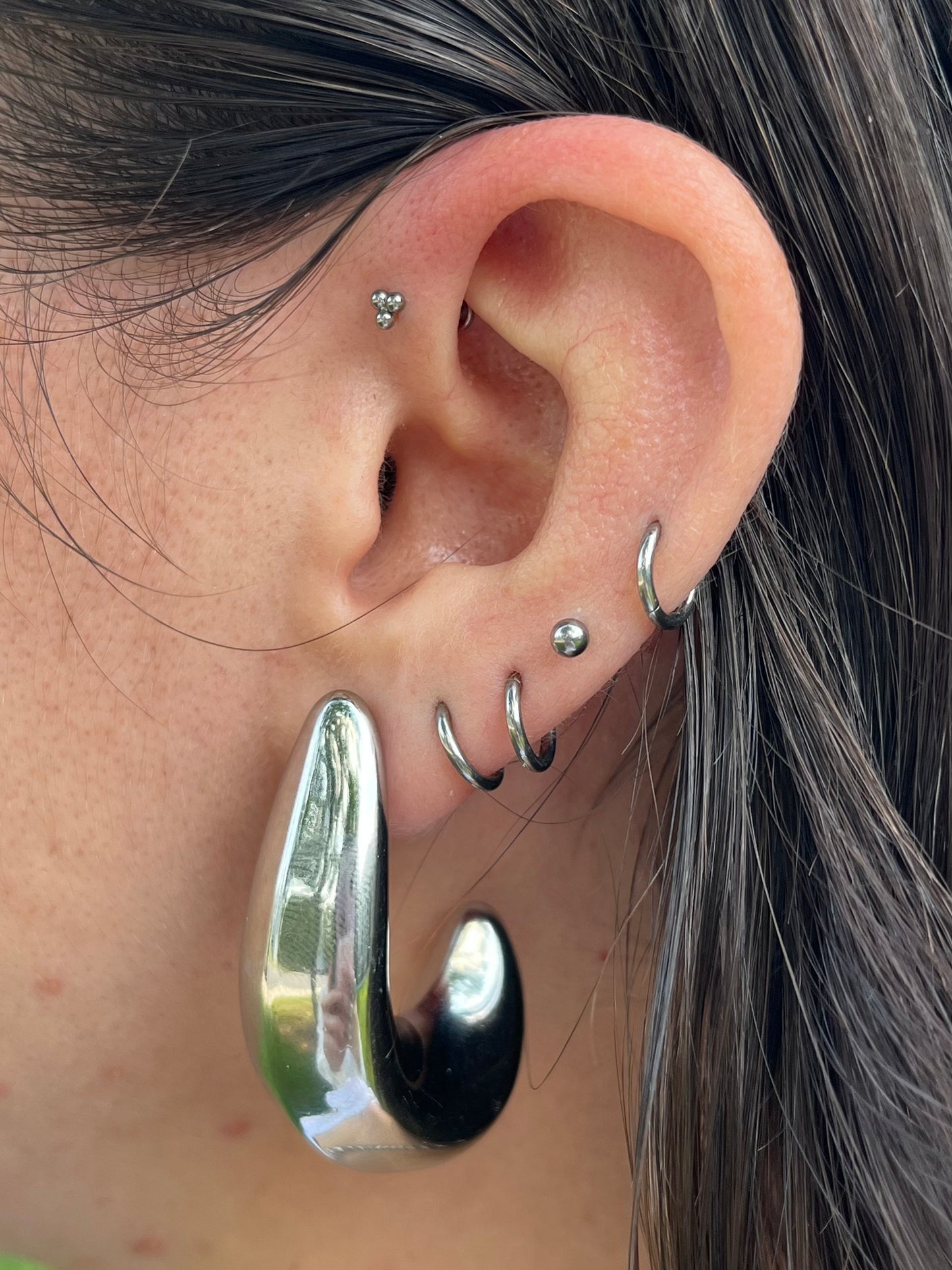 Curved Teardrop Statement Earrings - Pair - Stainless Steel