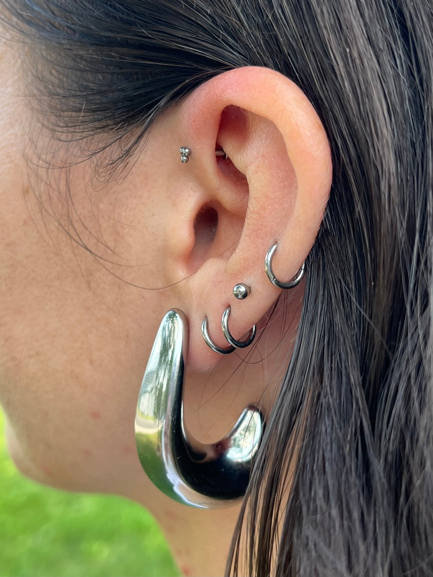 Curved Teardrop Statement Earrings - Pair - Stainless Steel