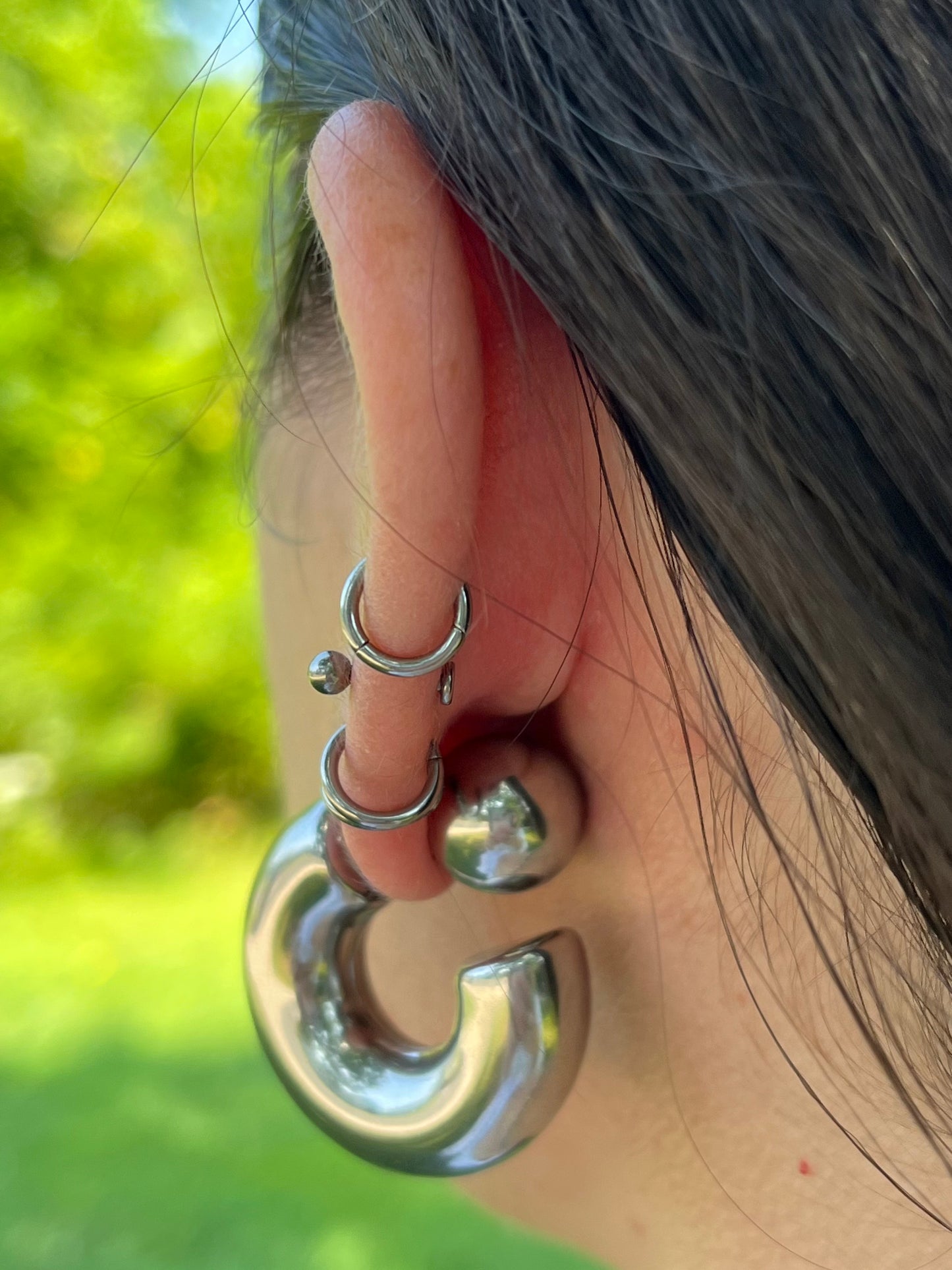 C-Shaped Ball End Hoop Earrings - Pair - Stainless Steel